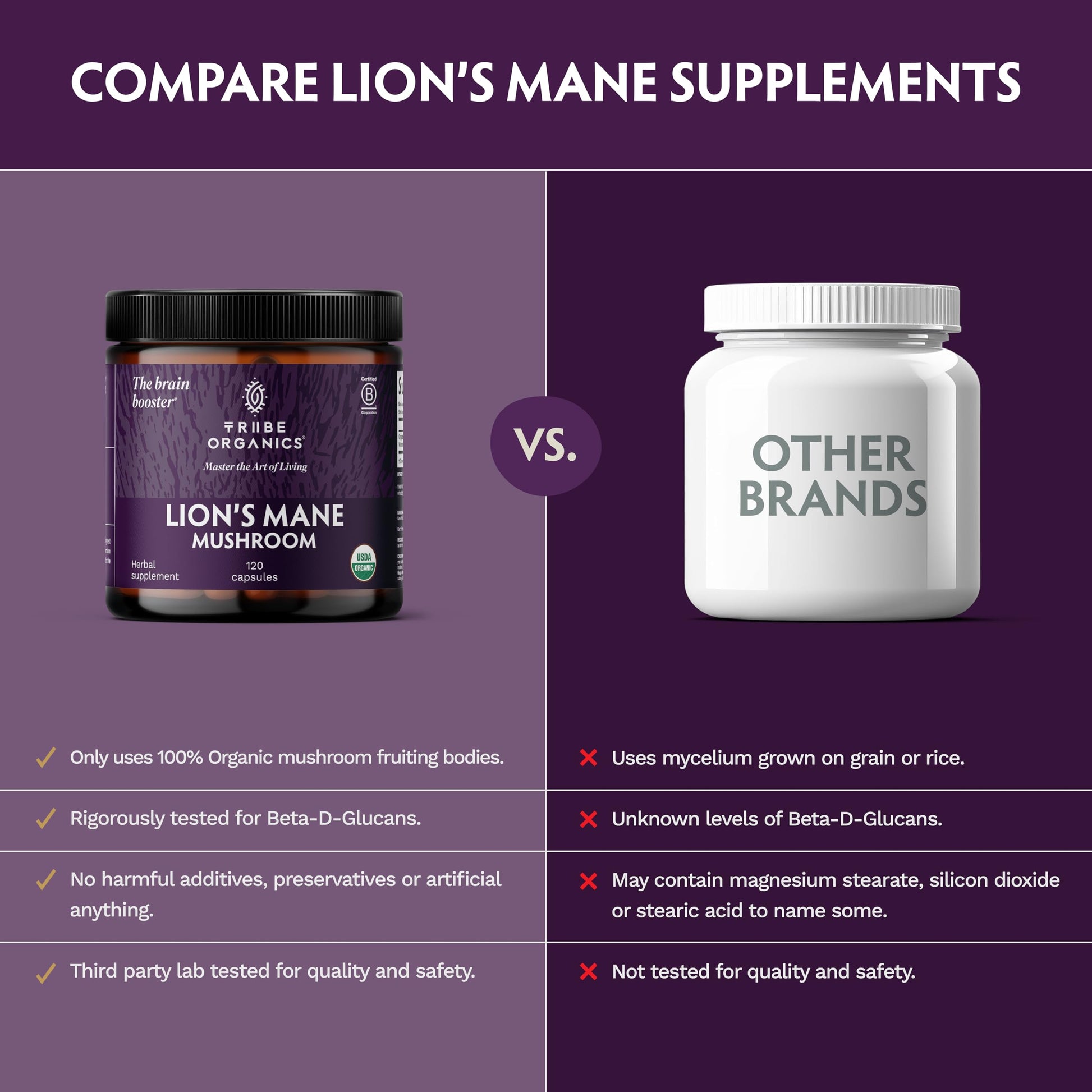 TRIBE ORGANICS Lion’s Mane Supplement 1000mg Mushroom Extract Powder - Immune System Booster & Brain Nootropic for Focus and Memory | Mental Clarity | Natural Energy and Immunity - 120 Vegan Capsules TRIBE ORGANICS buy supplements canada
