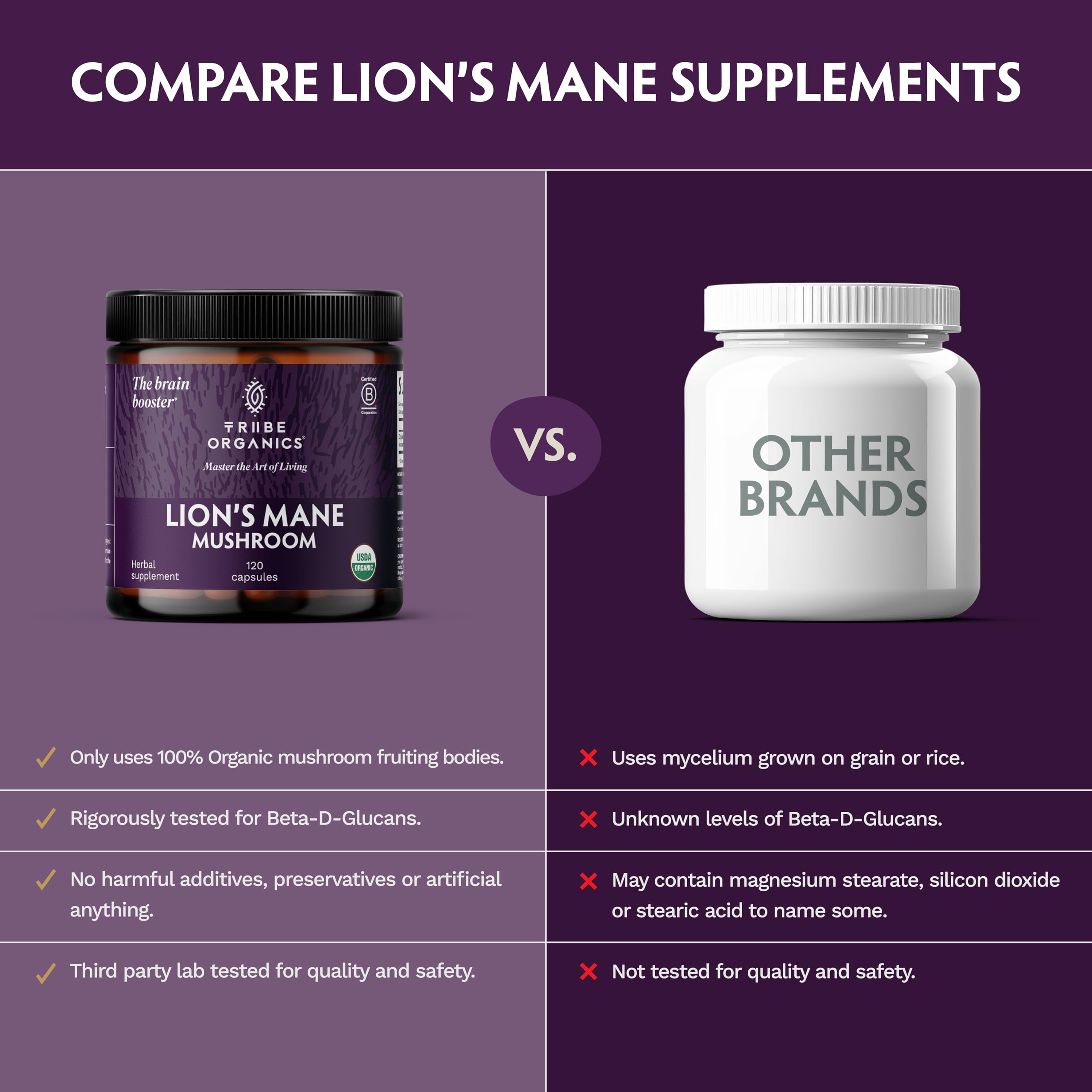 TRIBE ORGANICS Lion’s Mane Supplement 1000mg Mushroom Extract Powder - Immune System Booster & Brain Nootropic for Focus and Memory | Mental Clarity | Natural Energy and Immunity - 120 Vegan Capsules TRIBE ORGANICS buy supplements canada