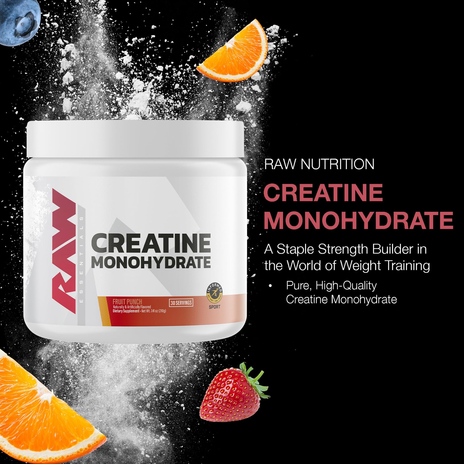 RAW Nutrition Creatine Monohydrate Powder, Fruit Punch (30 Servings) - Micronized Creatine Monohydrate Supplement for Workout Performance, Build Muscle & Strength RAW buy supplements canada