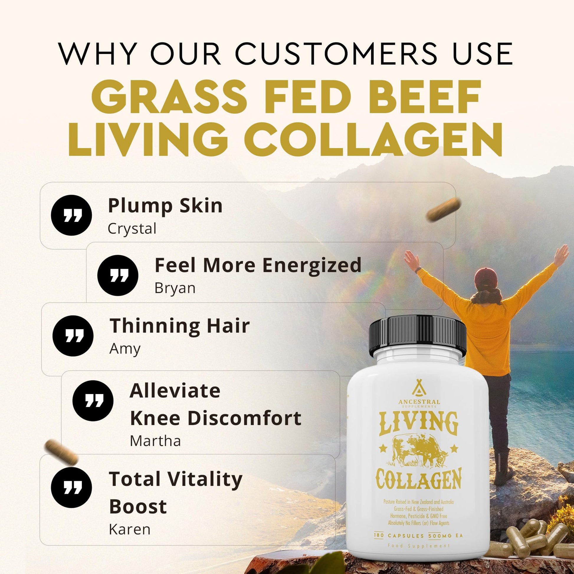 Ancestral Supplements Grass Fed Beef Living Collagen Nutritional Powder Supplement, 3000mg, Promotes Healthier, Younger Looking Skin, Hair Ancestral Supplements buy supplements canada