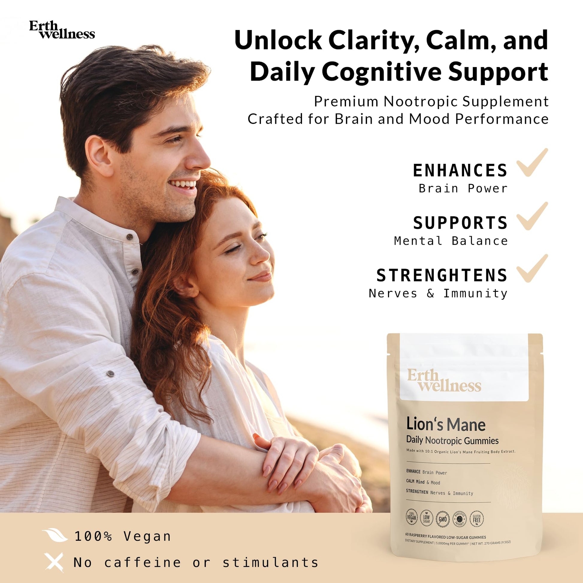 Erth Wellness Lion’s Mane Mushroom Gummies – 10,000mg Fruiting Body Extract per Serving – Brain & Focus Support – Daily Nootropic – Vegan, Low Sugar, Non-GMO – 60 Ct Erth Wellness buy supplements canada