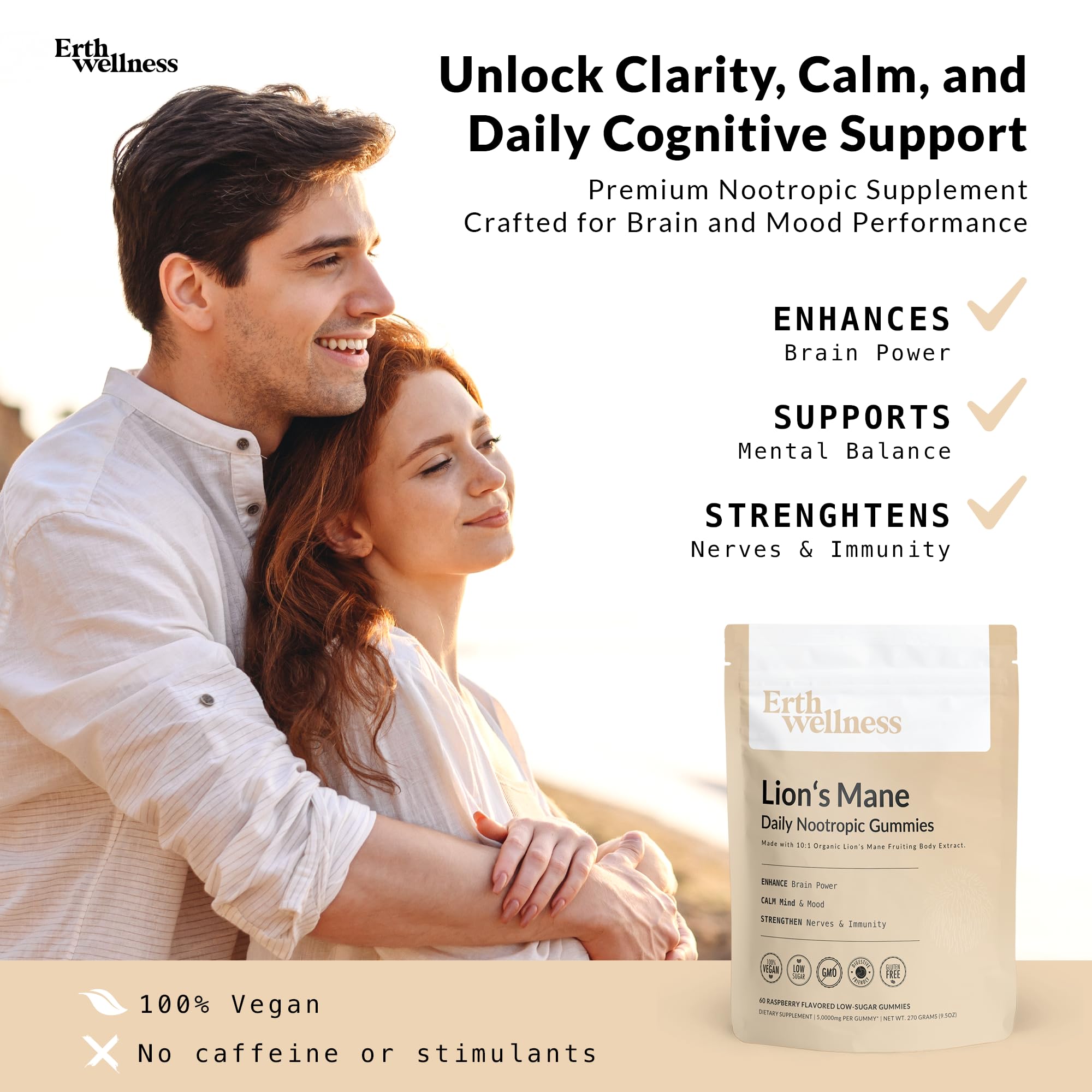 Erth Wellness Lion’s Mane Mushroom Gummies – 10,000mg Fruiting Body Extract per Serving – Brain & Focus Support – Daily Nootropic – Vegan, Low Sugar, Non-GMO – 60 Ct Erth Wellness buy supplements canada