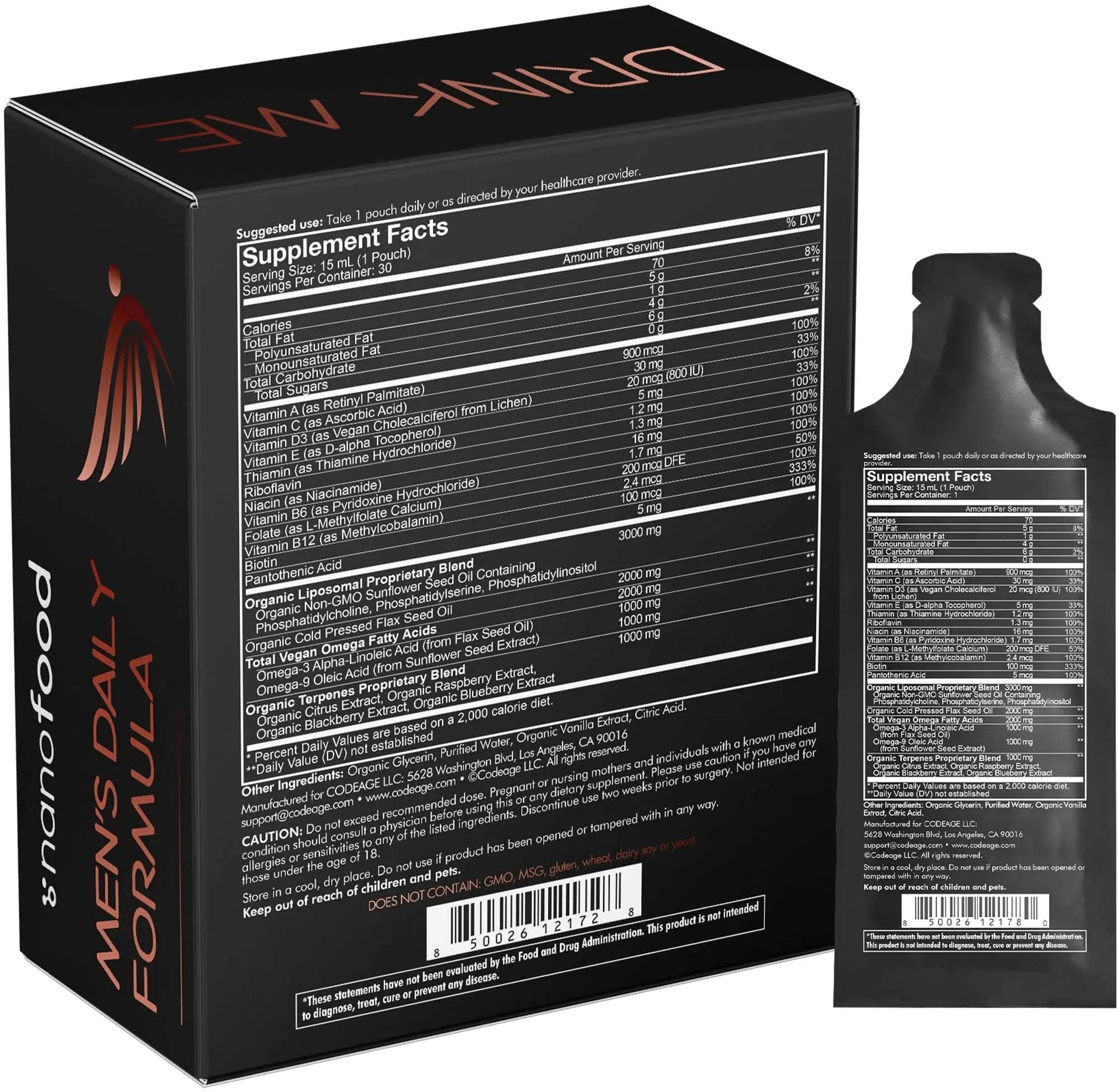 Codeage Daily Men Liquid Vitamins Supplement - Liposomal Multivitamin A, B, C, D, E, Biotin, Omega-3 & Omega-9 Codeage buy supplements canada