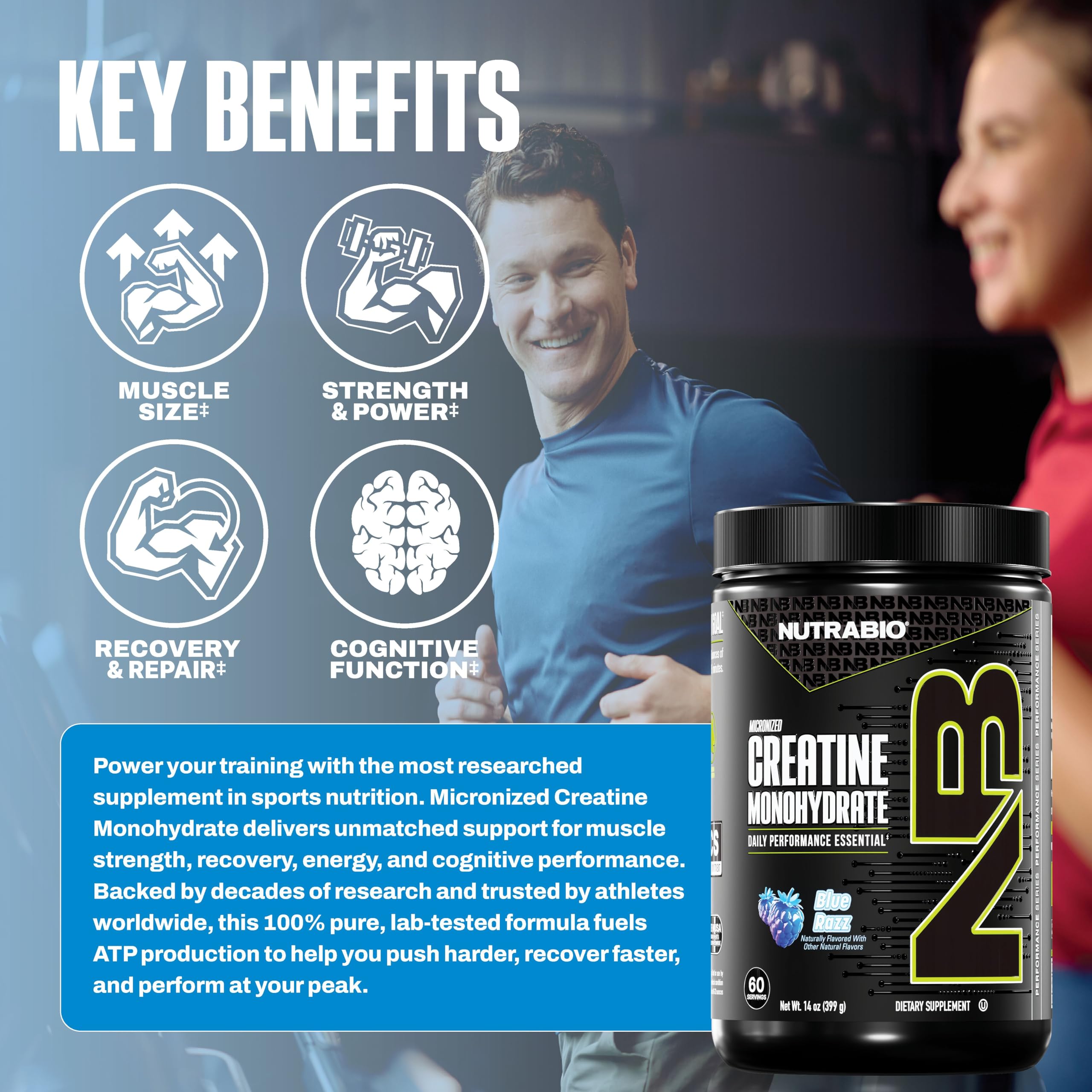 NutraBio Pure Micronized Creatine Monohydrate Powder Supplement, Blue Razz (300 g) - Supports Bulk Muscle Energy, Recovery, and Strength - HPLC Tested Creatine Powder Supplement for Men and Women NutraBio buy supplements canada