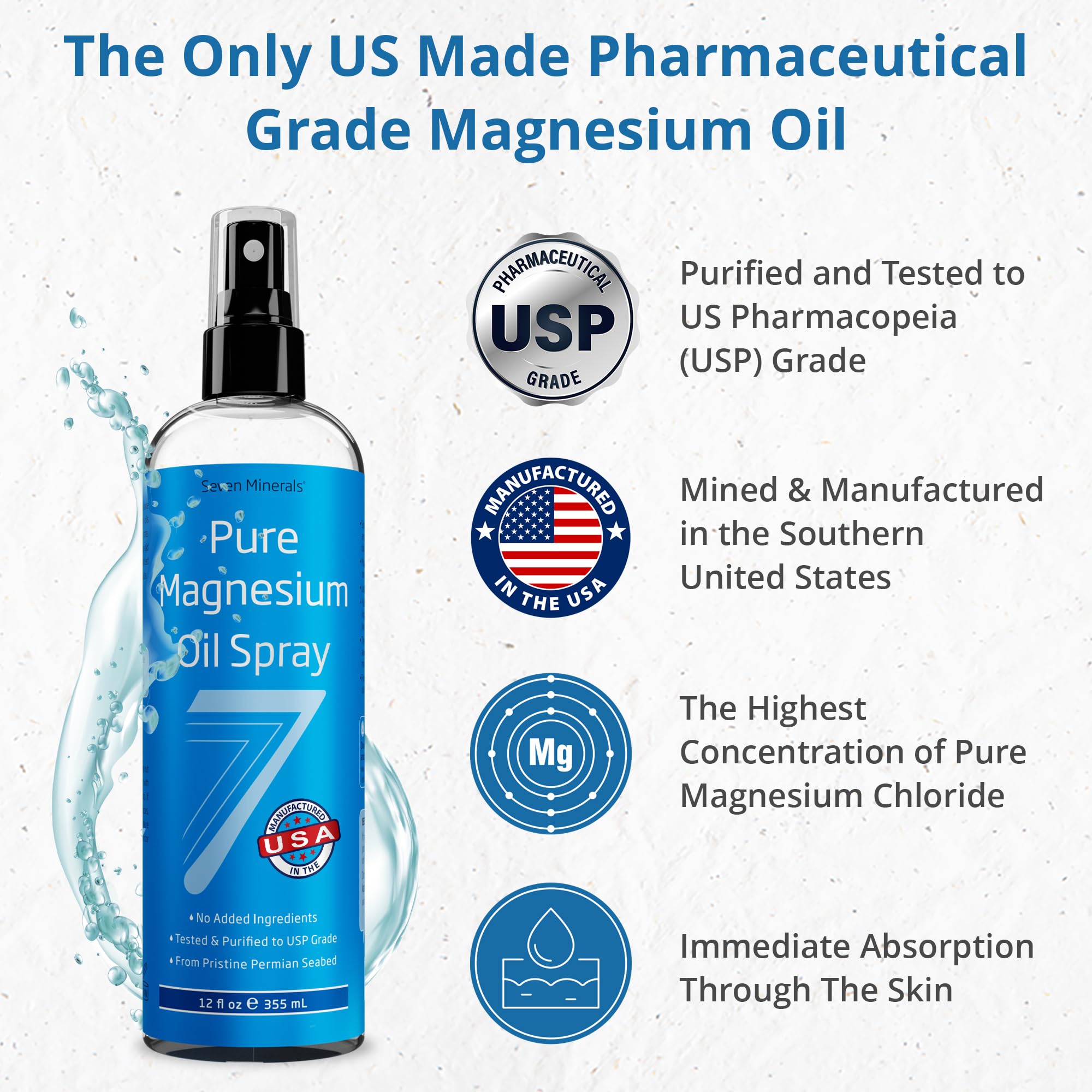Seven Minerals Pure Magnesium Oil Spray, Big 12oz, USP Grade, Extra Strength, for Feet, Sleep, Muscle Pain & Cramps - Mined in The USA Seven Minerals buy supplements canada