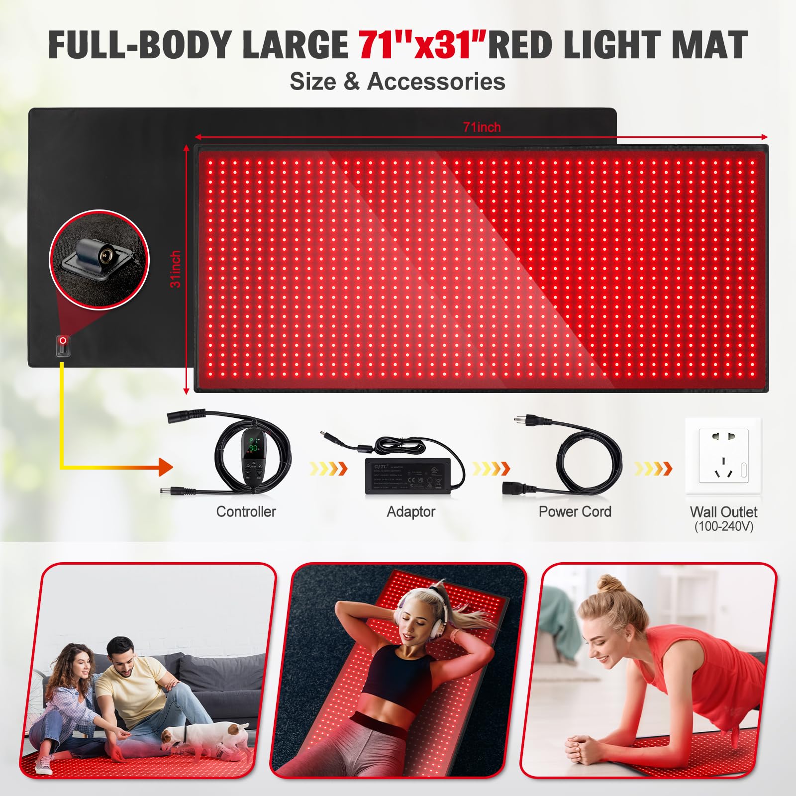 Red Light Therapy Mat for Body, 71"x 31" Red Light Therapy Blanket Red Near Infrared 660nm 850nm GMOWNW buy supplements canada