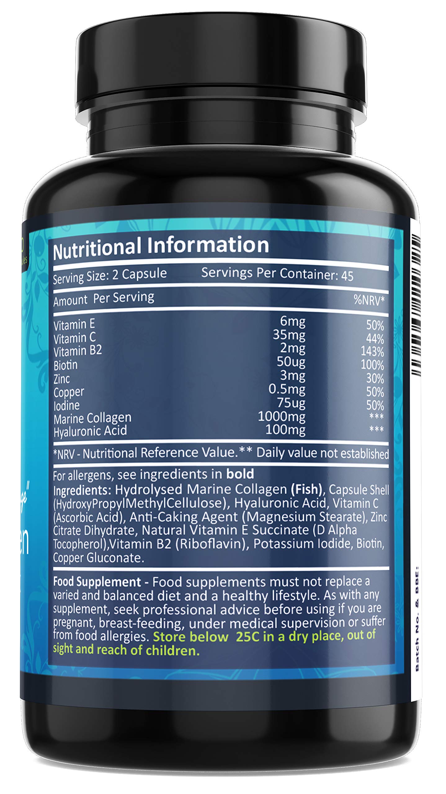 Marine Collagen Tablets 1000mg - 90 Premium Type 1 Hydrolysed Collagen Capsules with Hyaluronic Acid Fresh Start Nutrition buy supplements canada
