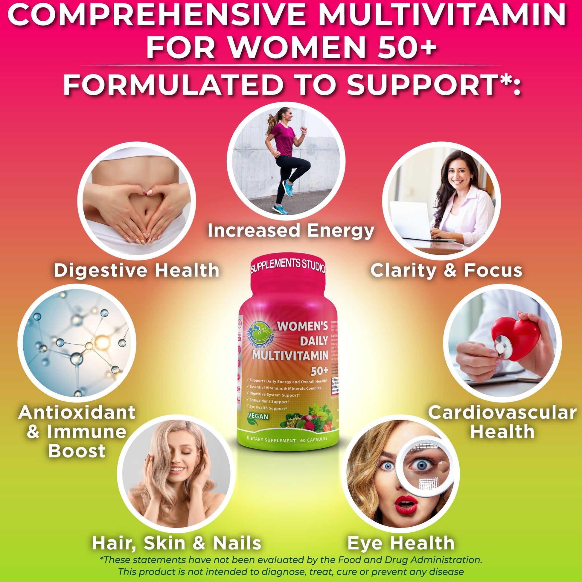Women's Daily Multivitamin 50 Plus - Vegan Methylated Multivitamin for Women 50 and Over with Biotin, Organic Superfoods & Lutein SUPPLEMENTS STUDIO buy supplements canada
