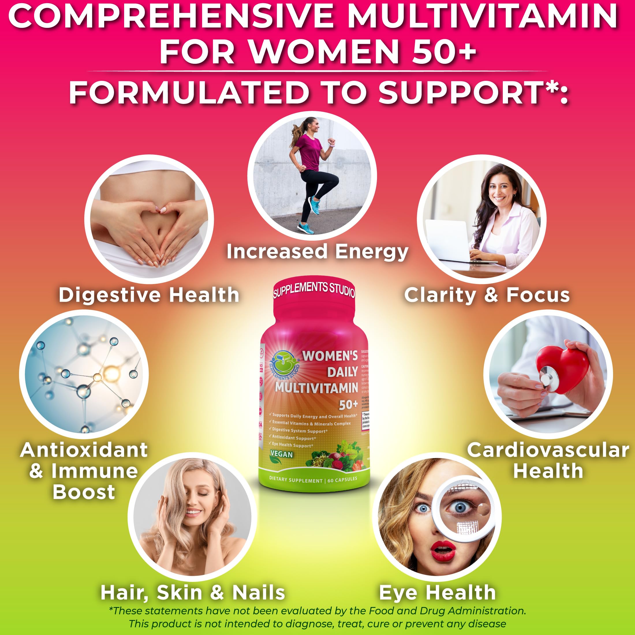 Women's Daily Multivitamin 50 Plus - Vegan Methylated Multivitamin for Women 50 and Over with Biotin, Organic Superfoods & Lutein SUPPLEMENTS STUDIO buy supplements canada