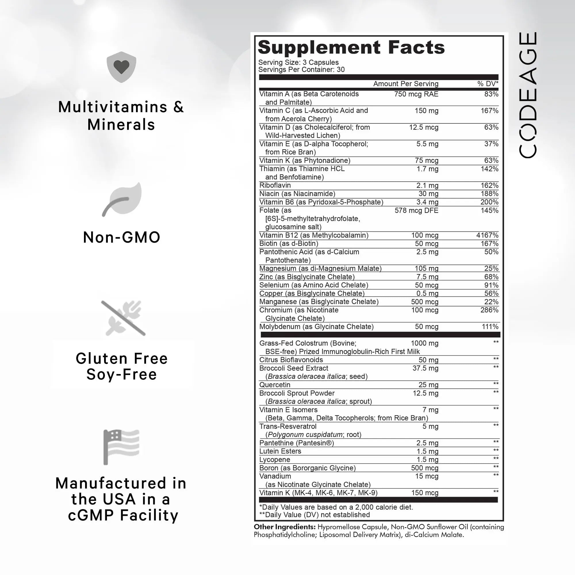Codeage Multivitamin Recovery Elite Max Supplement - Vitamins A, C, D, E, B-Complex, Essential Minerals, Antioxidants, Colostrum Codeage buy supplements canada