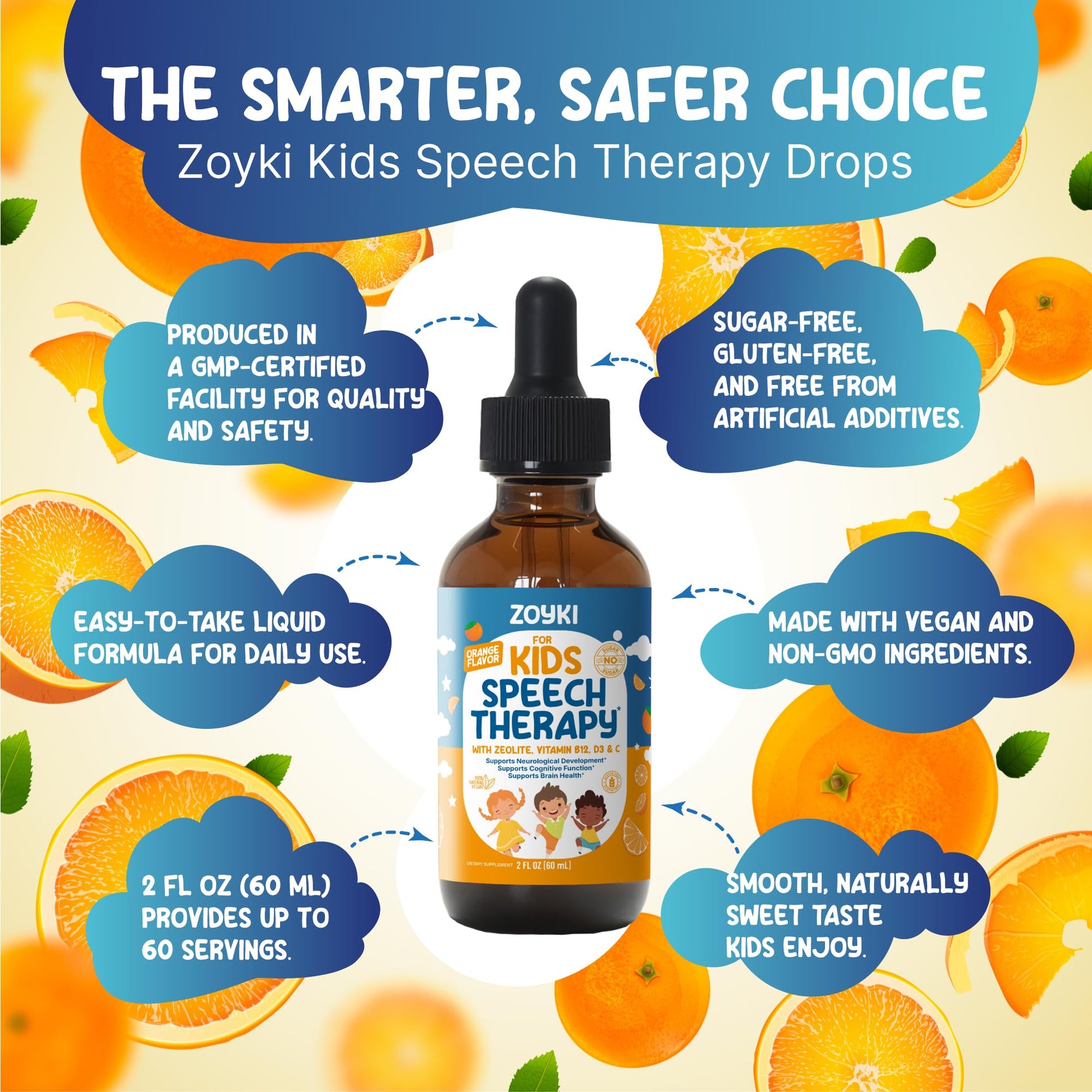 Zoyki Speech Therapy Drops for Kids - Speech Support Supplement for Communication Delay Cognitive Function Language & Brain Development with Zeolite Vitamins B12 D3 C - Sugar Free Gluten-Free Vegan Zoyki buy supplements canada