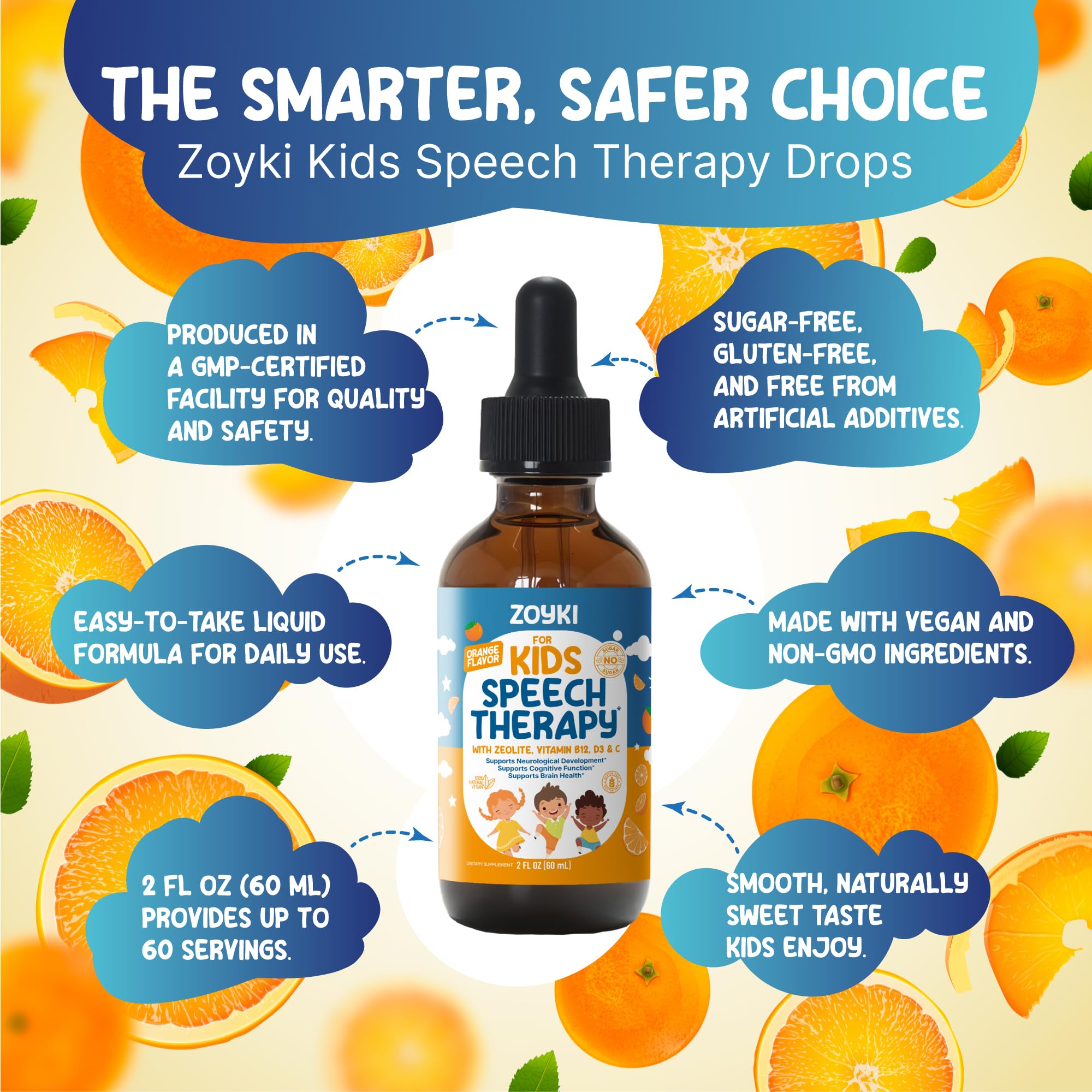 Zoyki Speech Therapy Drops for Kids - Speech Support Supplement for Communication Delay Cognitive Function Language & Brain Development with Zeolite Vitamins B12 D3 C - Sugar Free Gluten-Free Vegan Zoyki buy supplements canada
