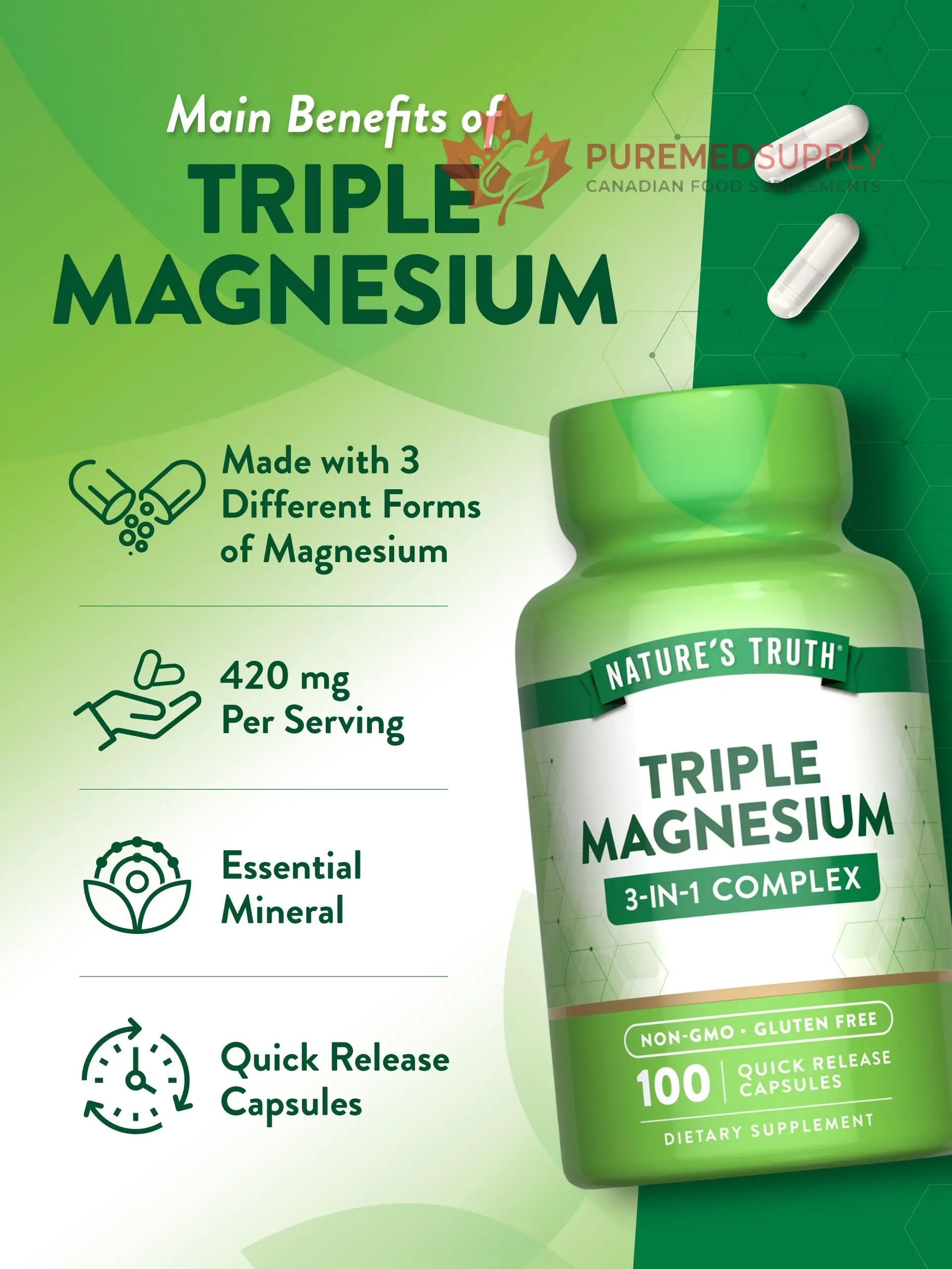 Nature's Truth Triple Magnesium Complex Supplement | 100 Capsules | 420 mg Magnesium Oxide, Citrate & Aspartate | Non-GMO & Gluten Free Nature's Truth buy supplements canada