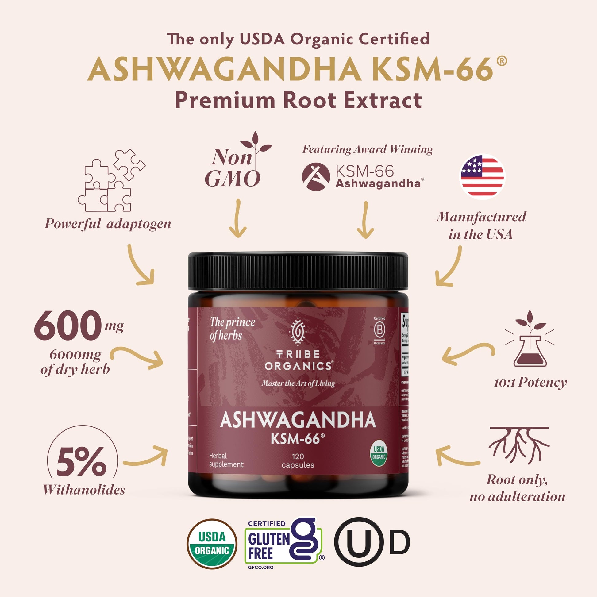 TRIBE ORGANICS Ashwagandha KSM 66 Pure Organic Root Powder Extract Ayurvedic Supplement - Focus, Mood Support, Increase Energy, Strength, 600mg of Natural KSM66 TRIBE ORGANICS buy supplements canada