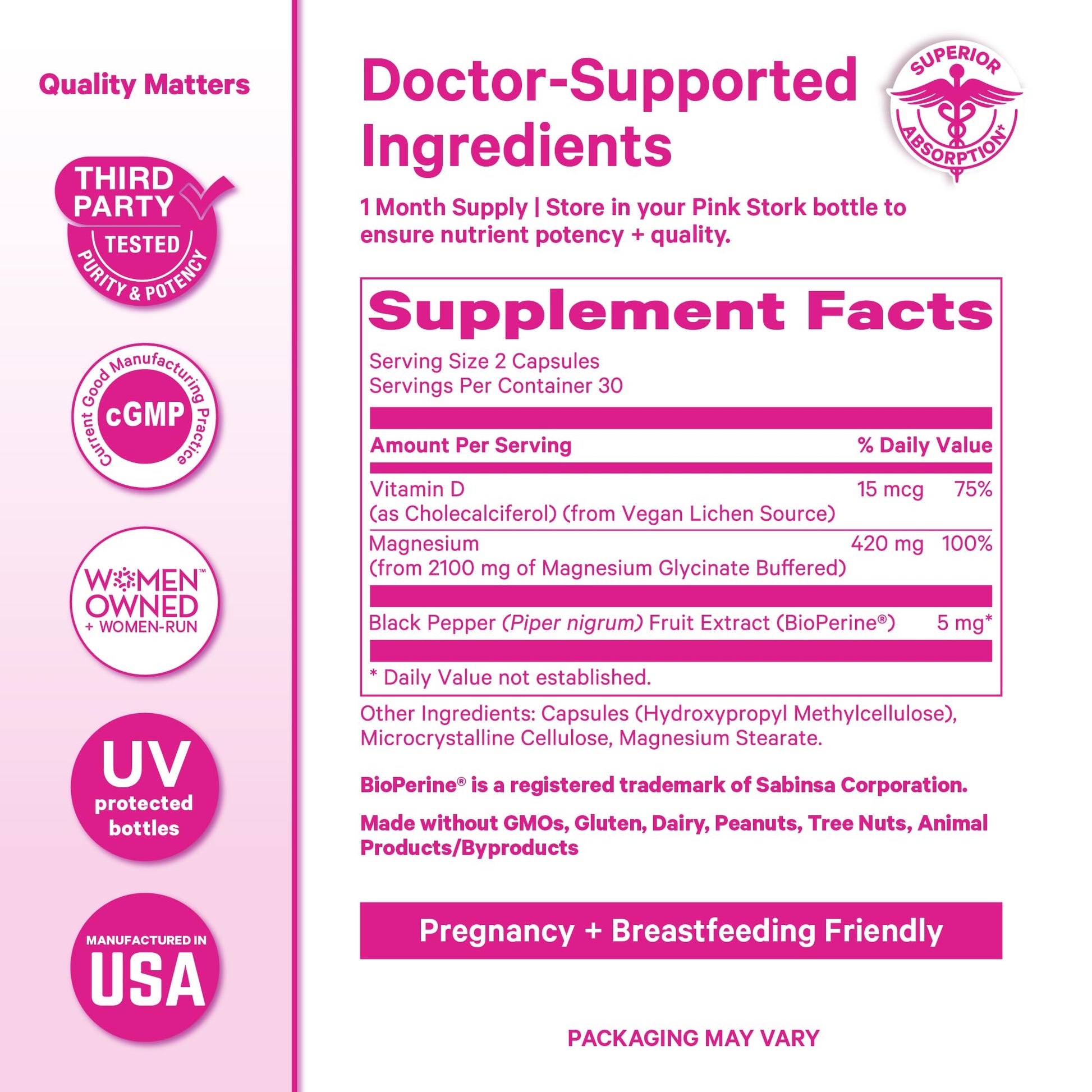 Pink Stork Magnesium Glycinate with Vitamin D - Magnesium Supplement for Women to Support Natural Calm, Mood, and Sleep - Hormone Balance for Women - 60 Capsules, Berry Essence, 1 Month Supply Pink Stork buy supplements canada