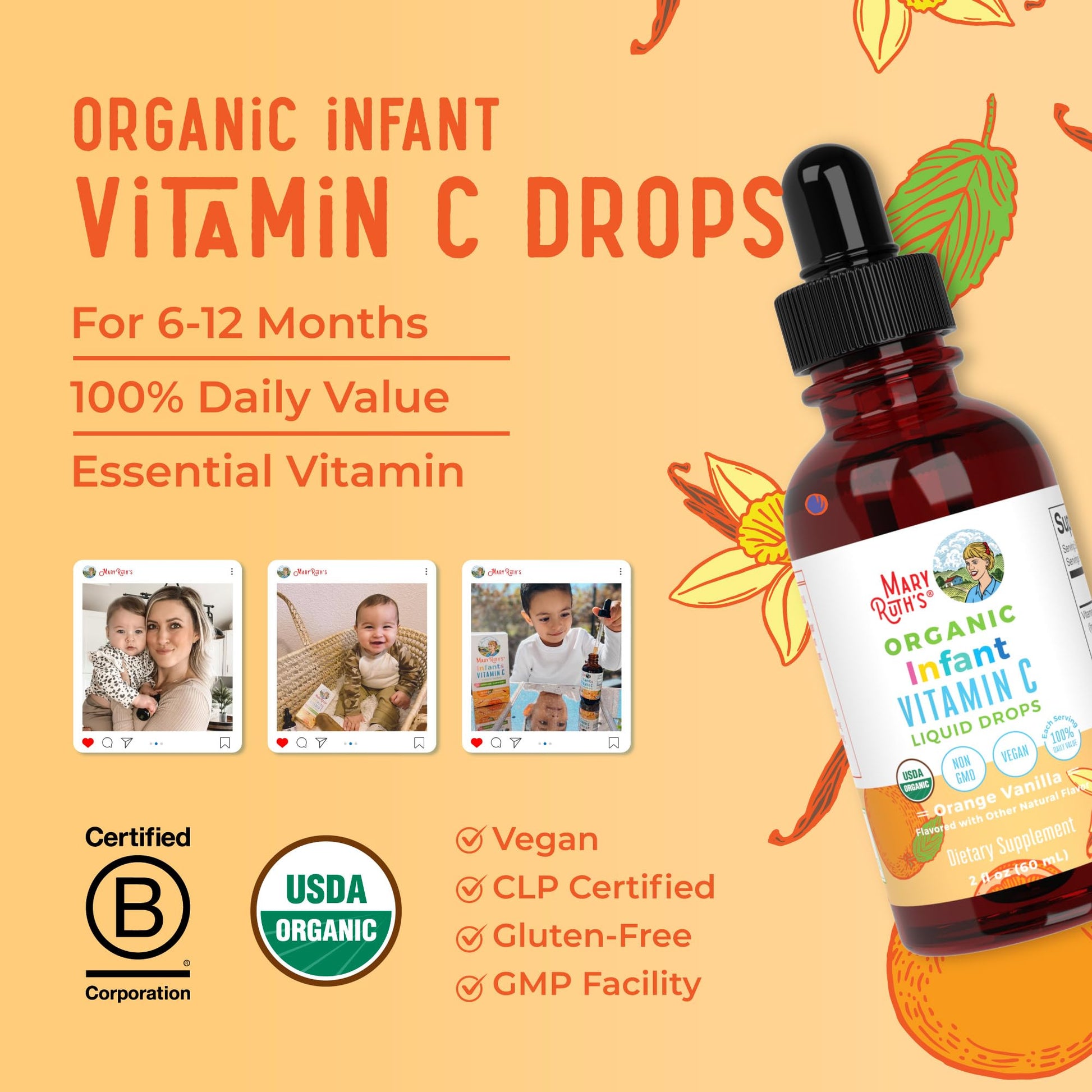 MaryRuth Organics Infant & Baby Vitamin C Supplement | USDA Organic Vitamin C Liquid Drops for Infants | Ages 6-12 Months | Immune Support | Overall Health | Vegan | Non-GMO | Gluten Free | 2 Fl Oz MARYRUTH'S buy supplements canada