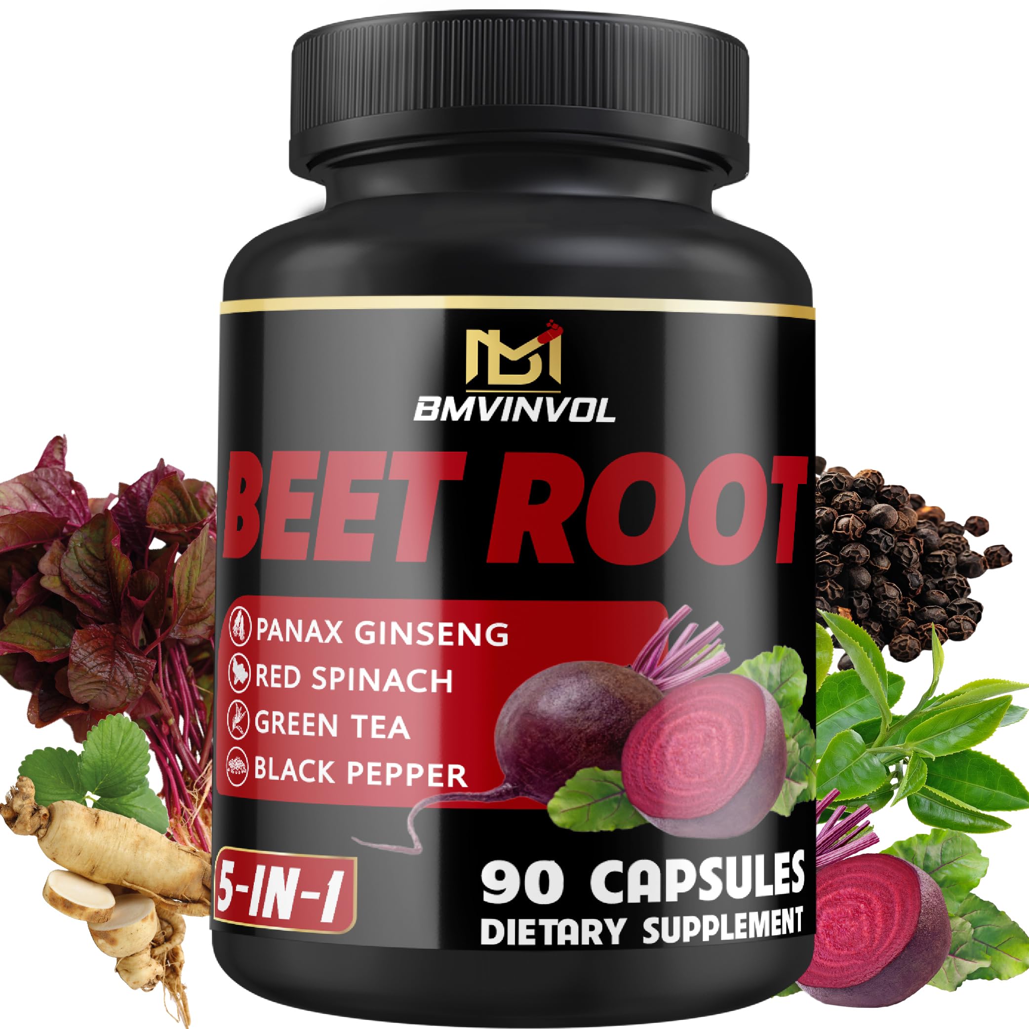 Beet Root Capsules - Green Tea, Red Spinach, Ginseng, Black Pepper - 90 Count - Supports Digestive, Immune System, Energy Levels - 3 Month Supply BMVINVOL buy supplements canada