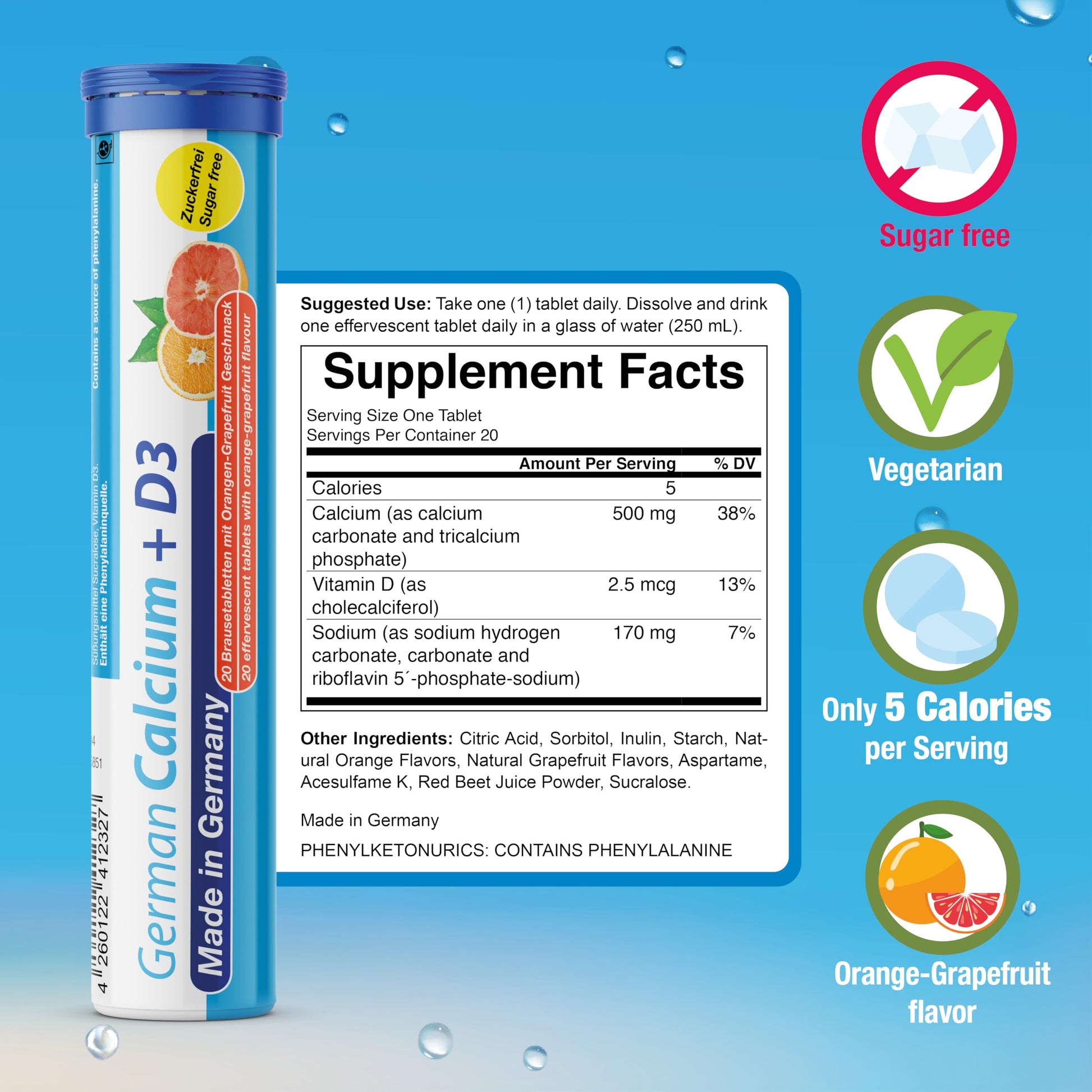 T&D German Vitamin, Minerals - 140 Vegan/Vegetarian Drink Effervescent Tablets - Mixed Fruit Flavor Box - Made in Germany T&D buy supplements canada