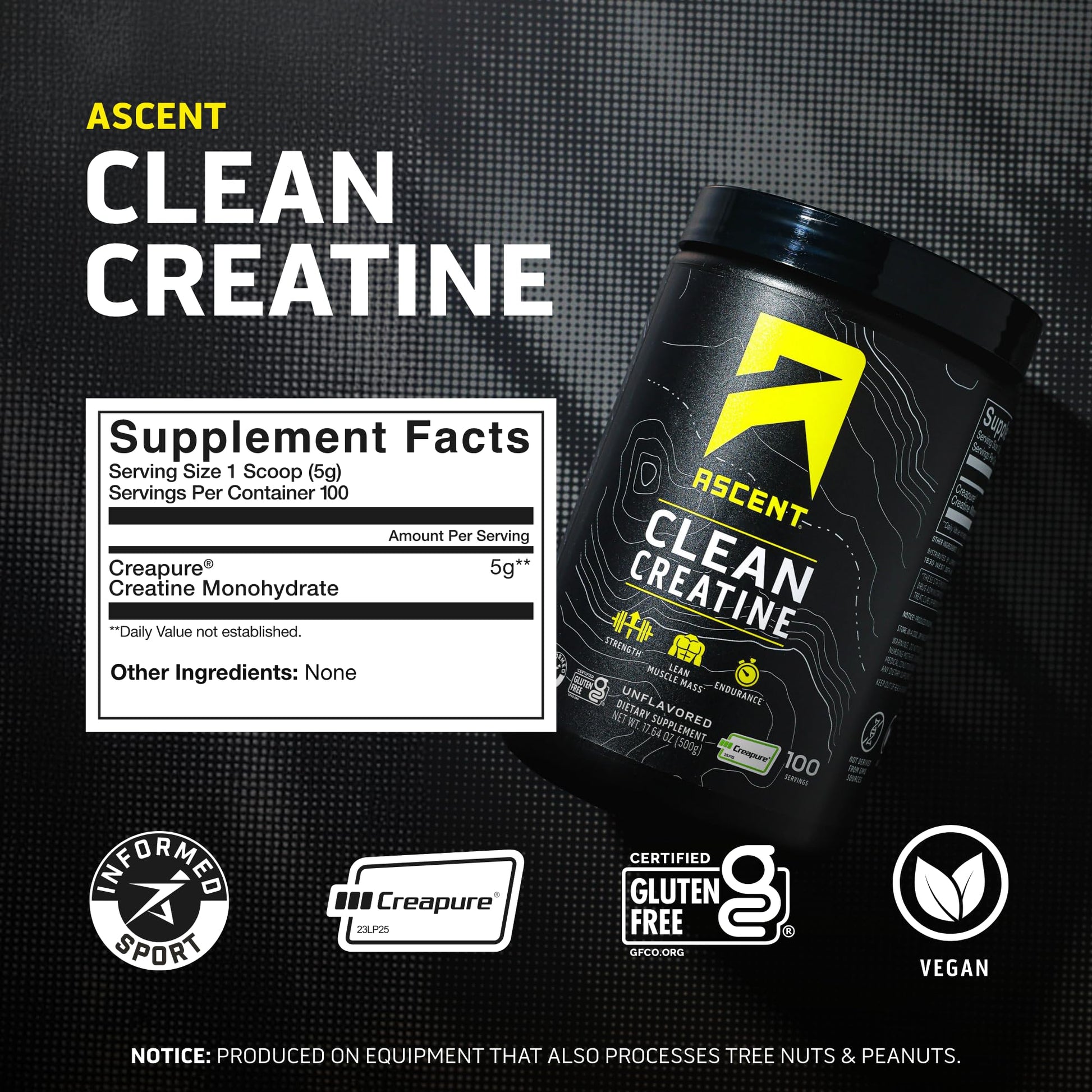 Ascent Clean Creatine Monohydrate Powder - 5G Per Serving, Creapure Creatine Supplement - Unflavored, 100 Servings Ascent buy supplements canada