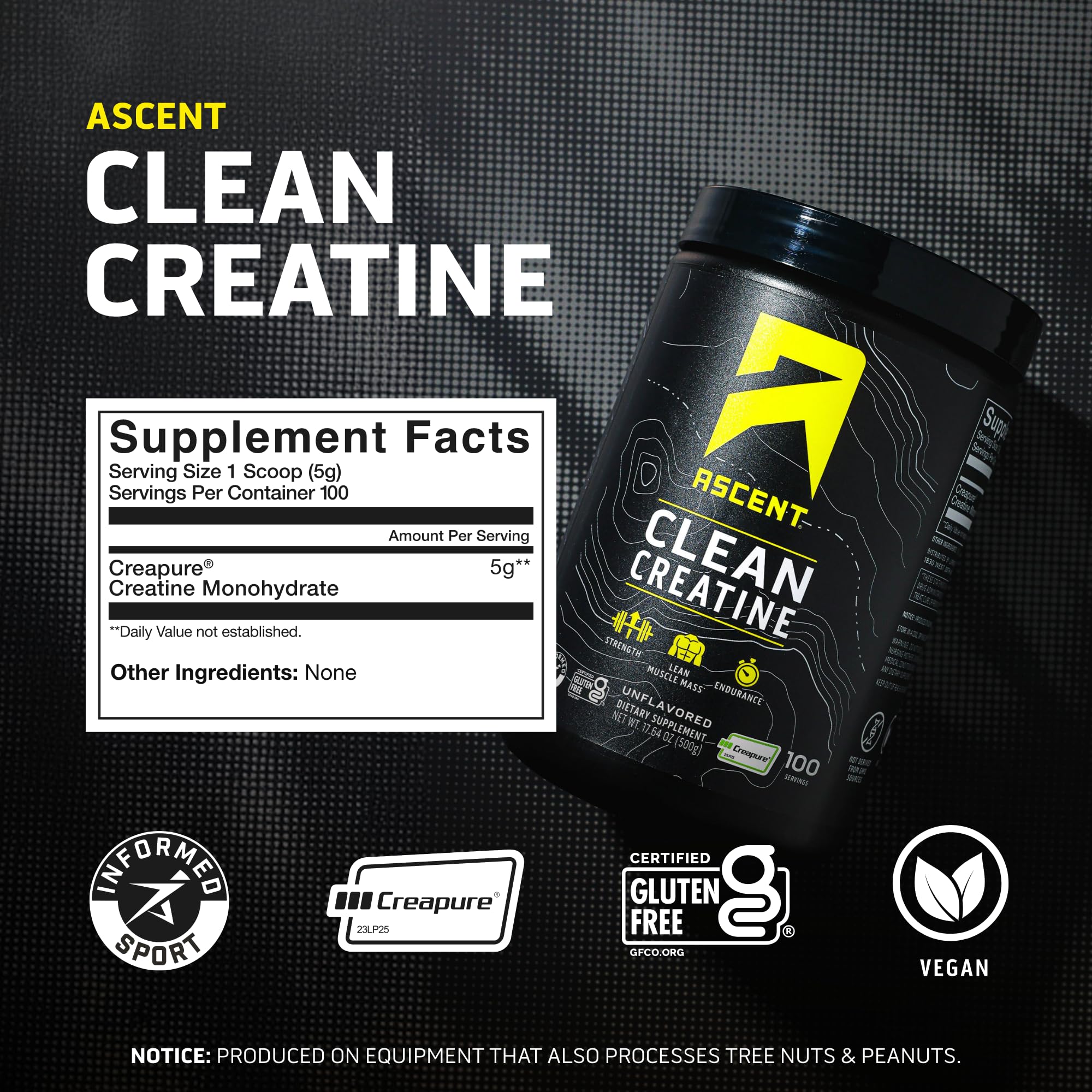 Ascent Clean Creatine Monohydrate Powder - 5G Per Serving, Creapure Creatine Supplement - Unflavored, 100 Servings Ascent buy supplements canada