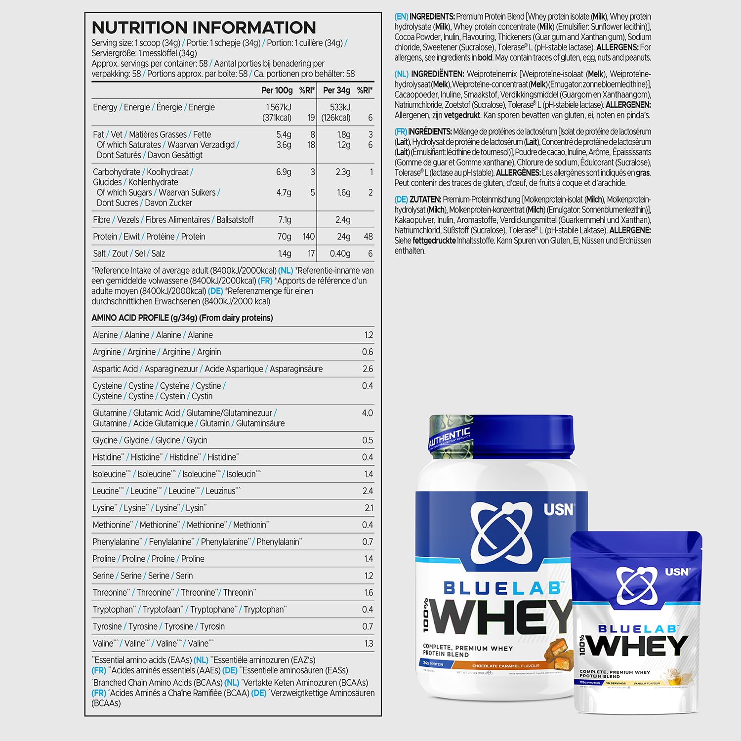 USN Blue Lab Whey Protein Powder: Chocolate Caramel - Whey Protein 908g USN buy supplements canada