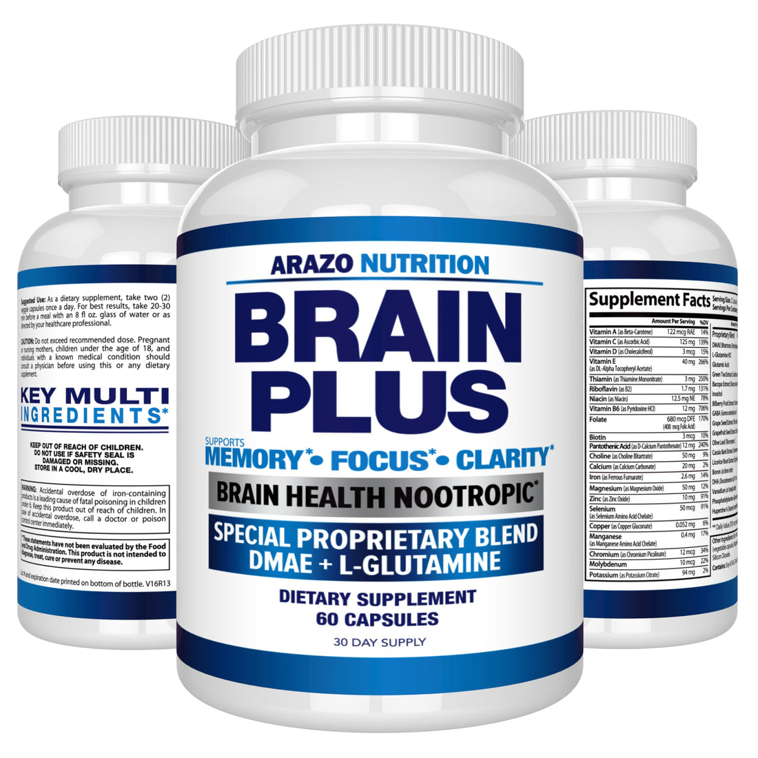 Arazo Nutrition Premium Brain Function Supplement – Memory, Focus, Clarity – Nootropic Booster with DMAE, Bacopa Monnieri, L-Glutamine, Multi Vitamins, Multi Minerals Arazo Nutrition buy supplements canada