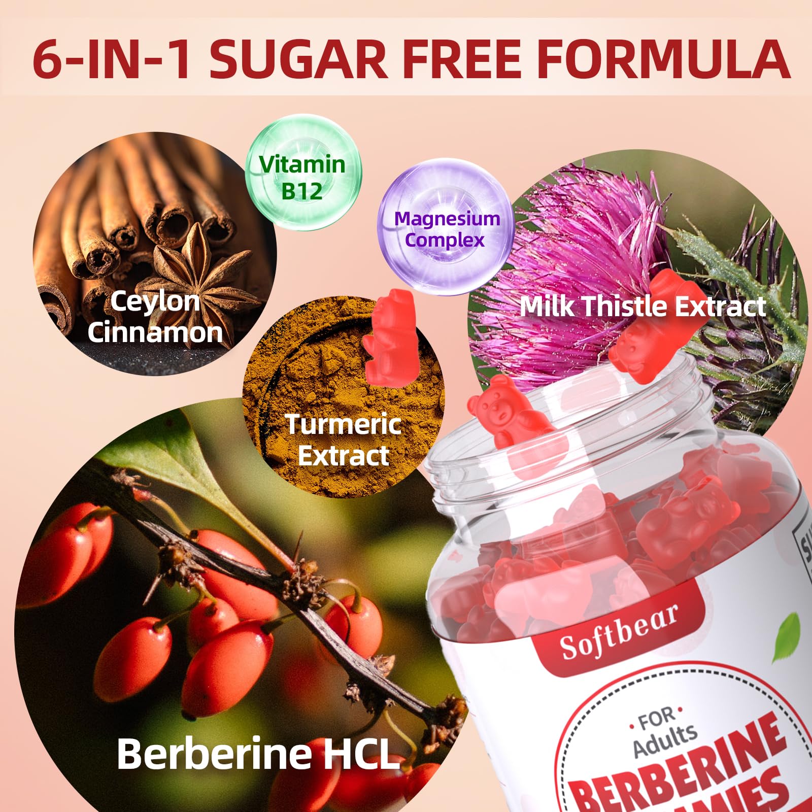 softbear Berberine with Ceylon Cinnamon Gummies-99% Purity Berberine HCL Supplements softbear buy supplements canada