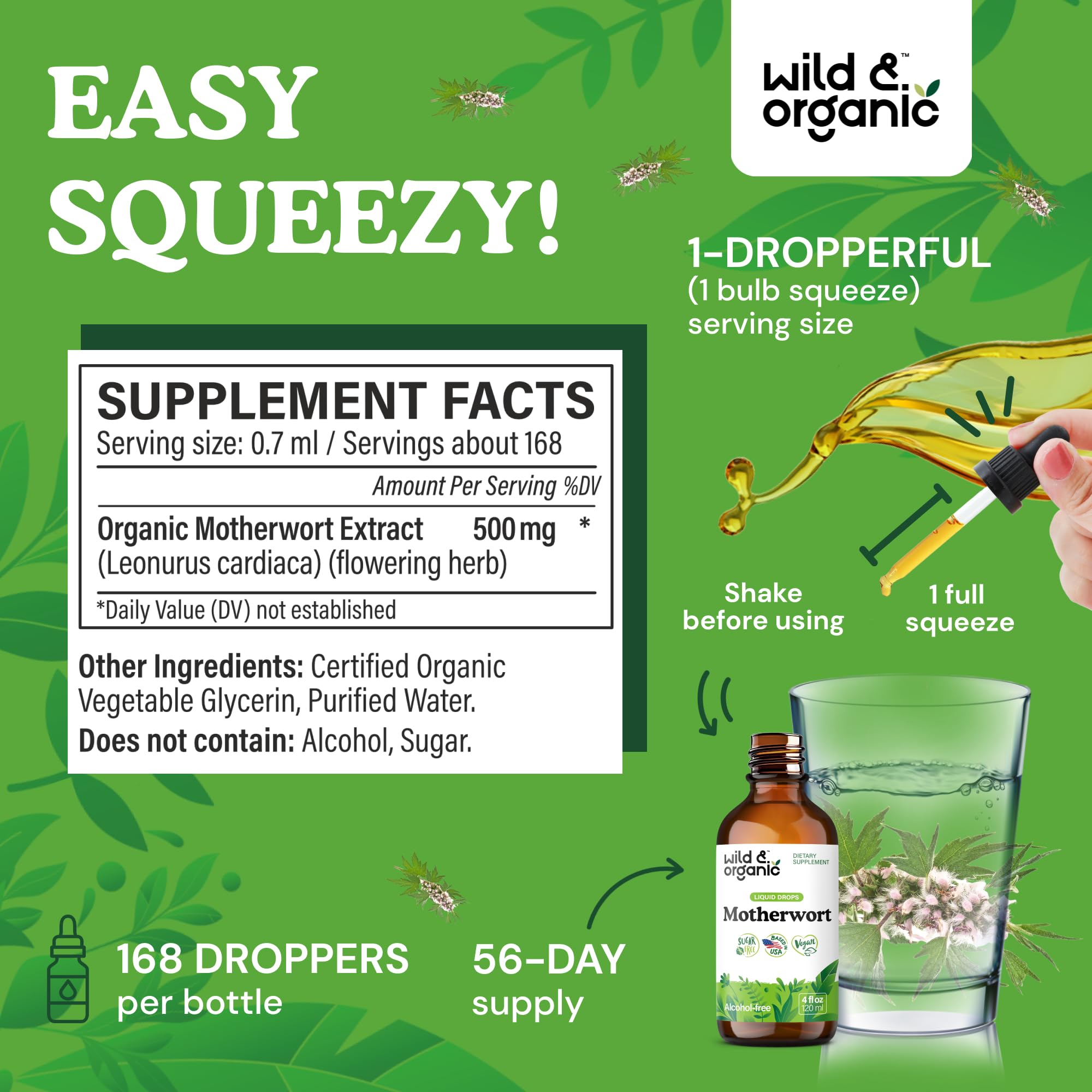 Wild & Organic Motherwort Tincture - Good Mood, Calmness, Overall Support - Supplements for Women with Motherwort Herb - Vegan, Sugar & Alcohol-Free Extract Drops - 4 fl oz Wild & Organic buy supplements canada