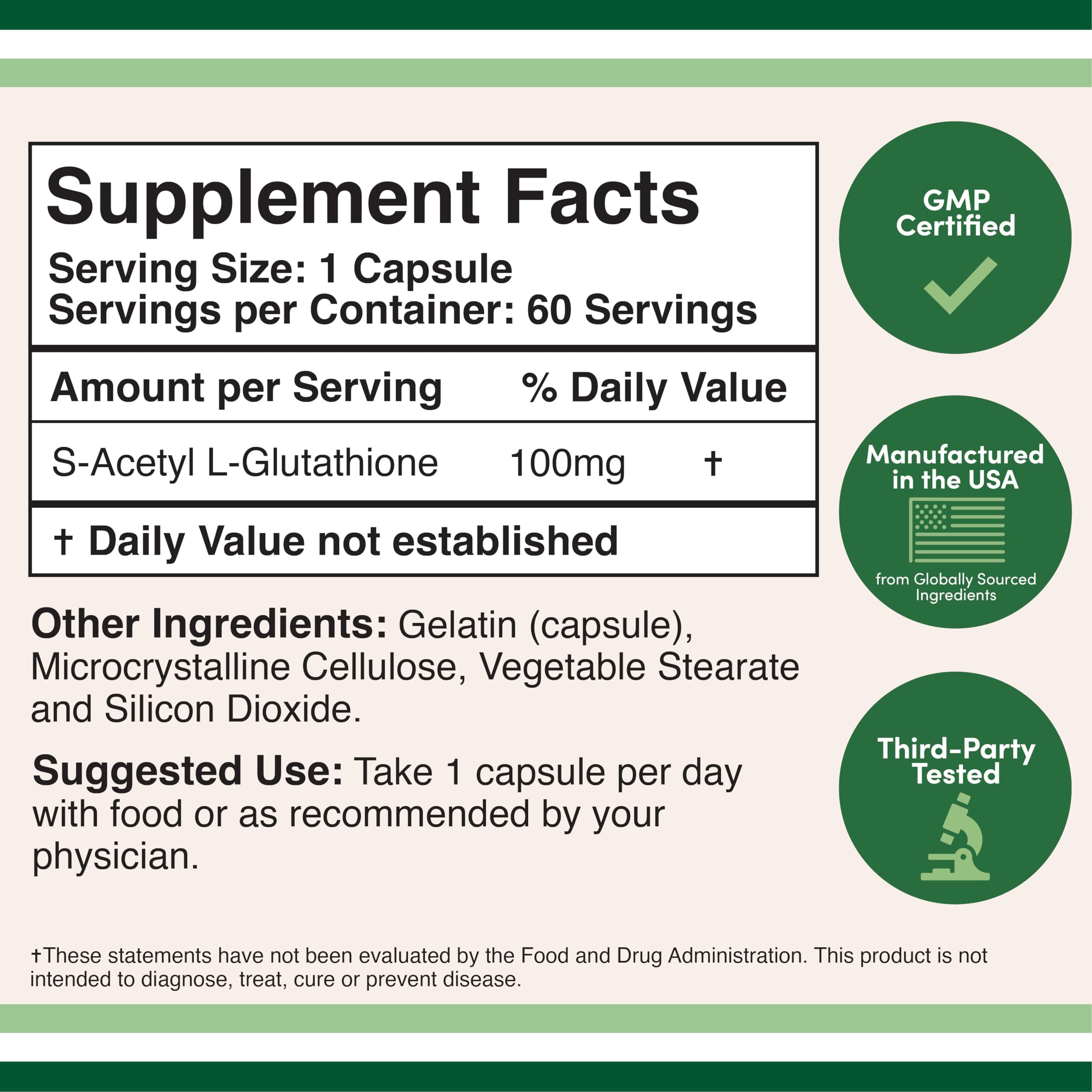 S-Acetyl L-Glutathione Capsules - 100mg, 60 Count (Acetylated Glutathione Antioxidant - More Absorbable Than Glutathione and Liposomal Glutathione, Non-GMO and Gluten Free) by Double Wood Double Wood Supplements buy supplements canada