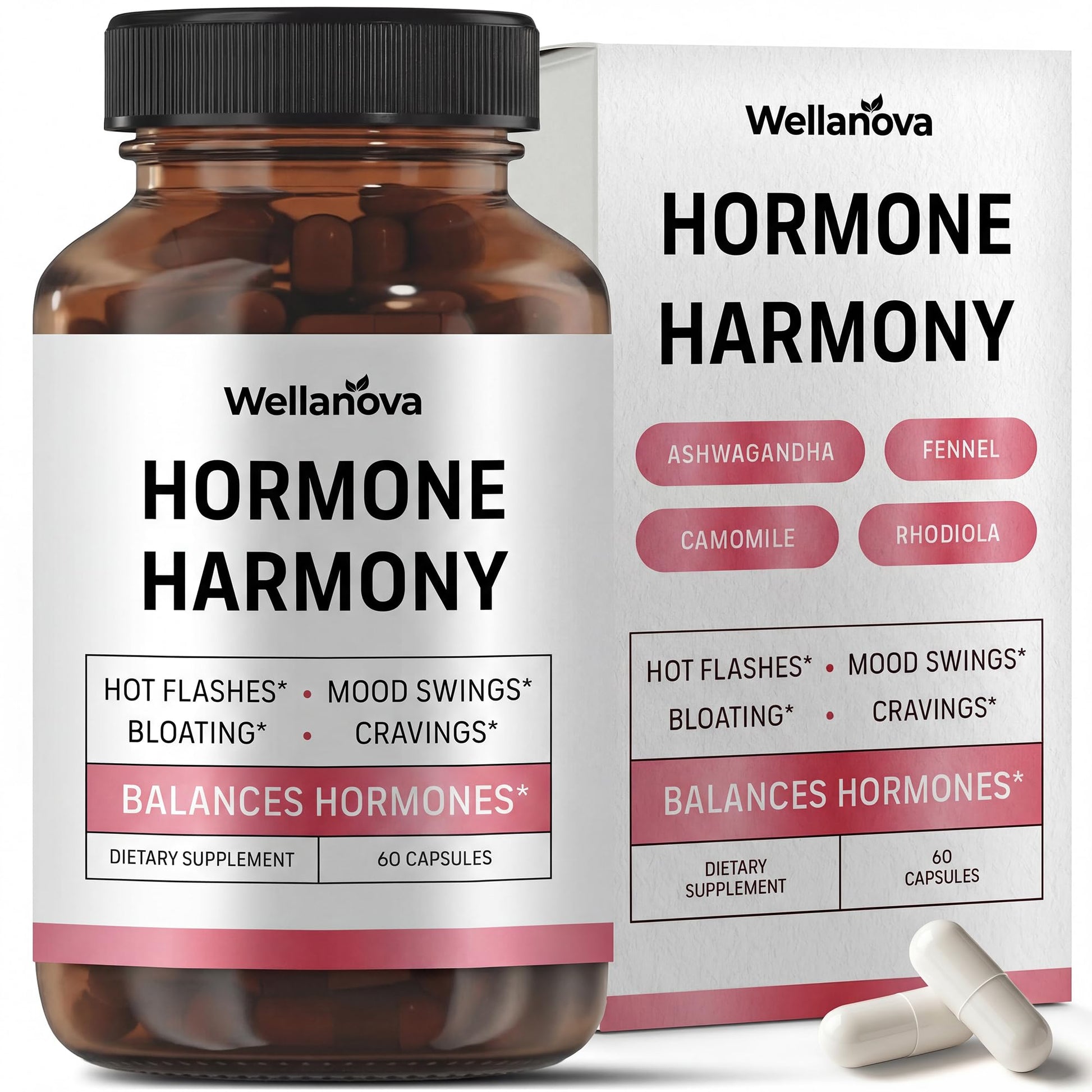 Wellanova Hormone Harmony for Women – Natural Hormonal Balance Support for Menopause & Perimenopause – Hot Flashes, Mood Swings, Cravings, Bloating Relief – 60 Capsules Wellanova buy supplements canada