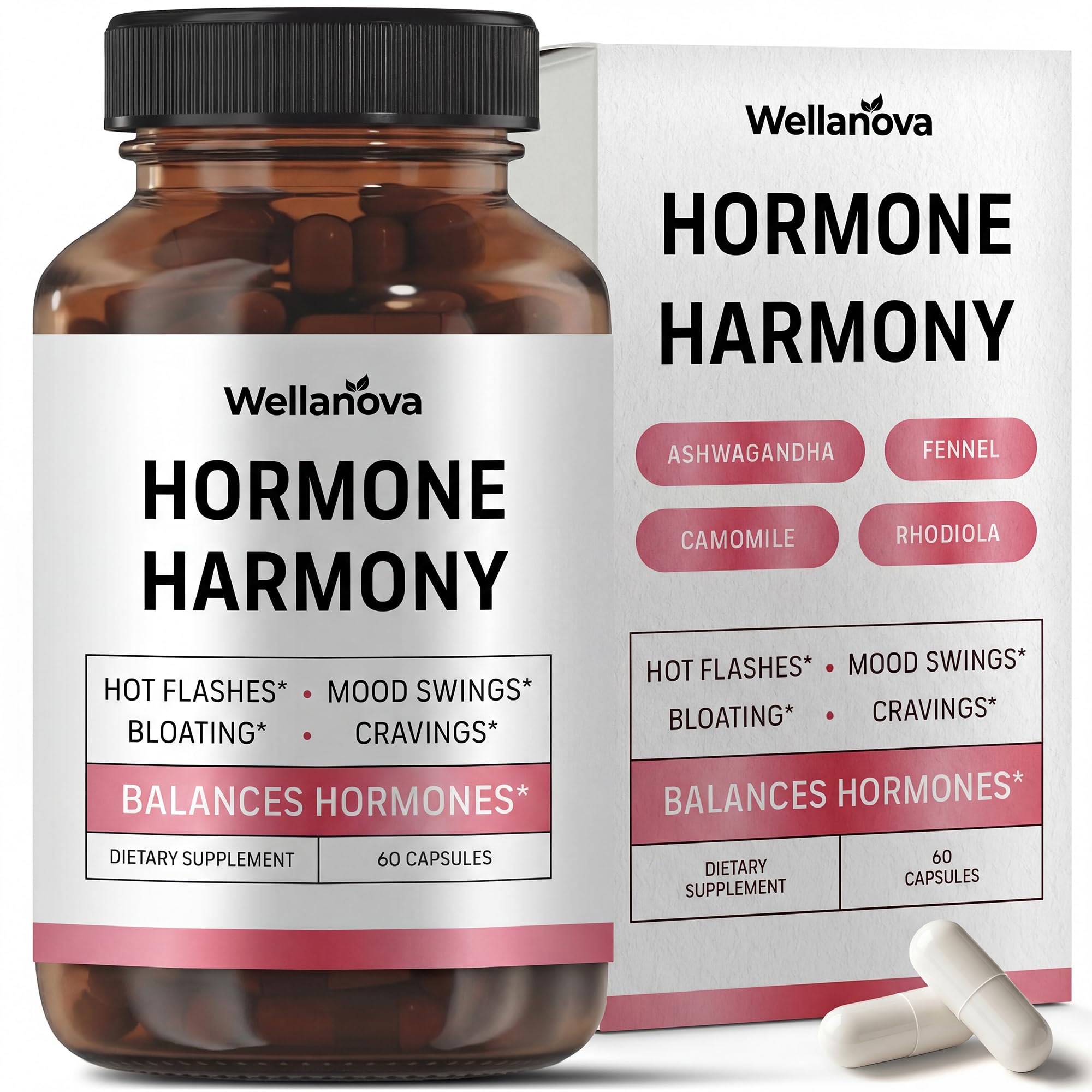 Wellanova Hormone Harmony for Women – Natural Hormonal Balance Support for Menopause & Perimenopause – Hot Flashes, Mood Swings, Cravings, Bloating Relief – 60 Capsules Wellanova buy supplements canada