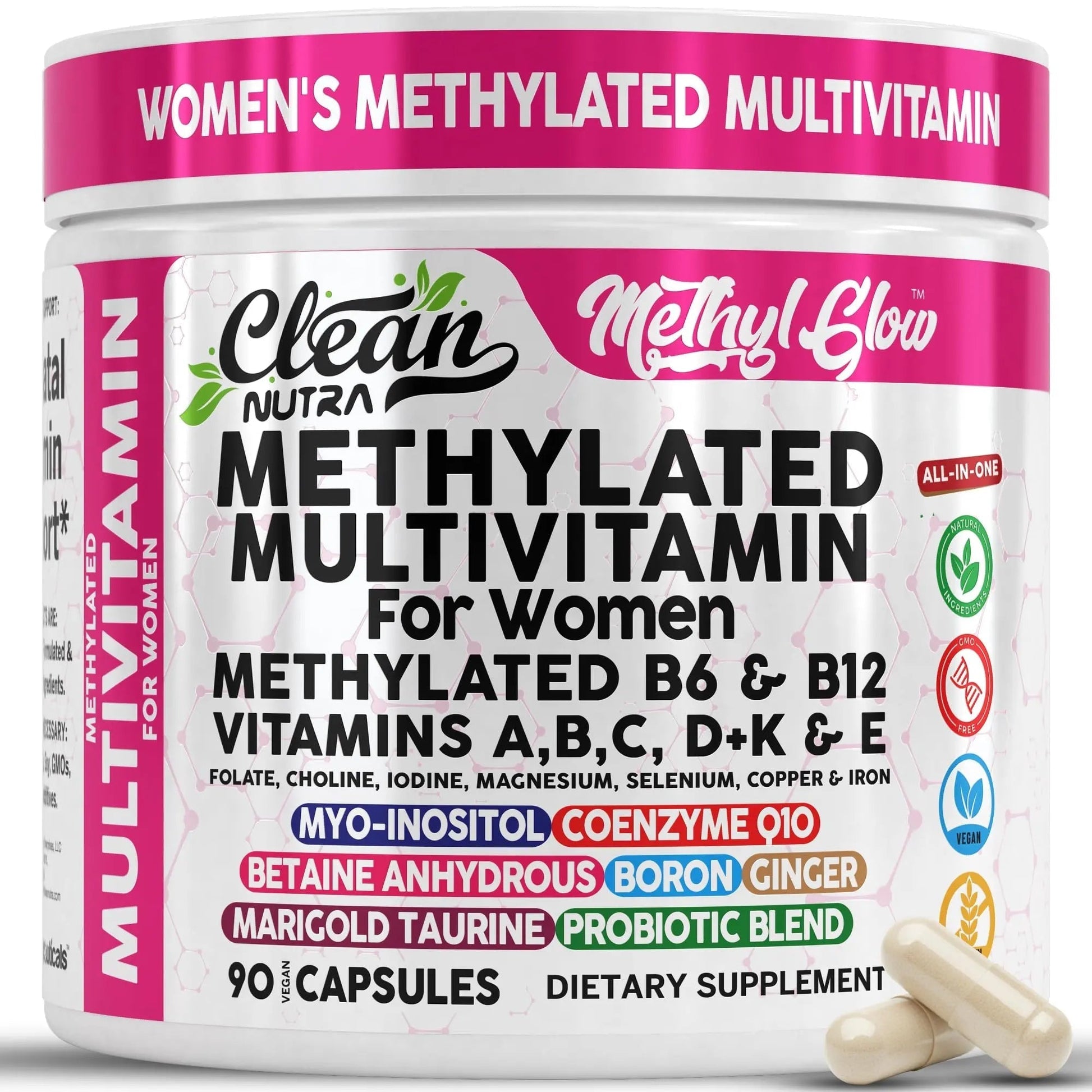 Methylated Multivitamin for Women Vitamins B6 Methyl B12 A B C D K E Folate Choline Omega 3 Thiamine Riboflavin Iron Clean Nutraceuticals buy supplements canada