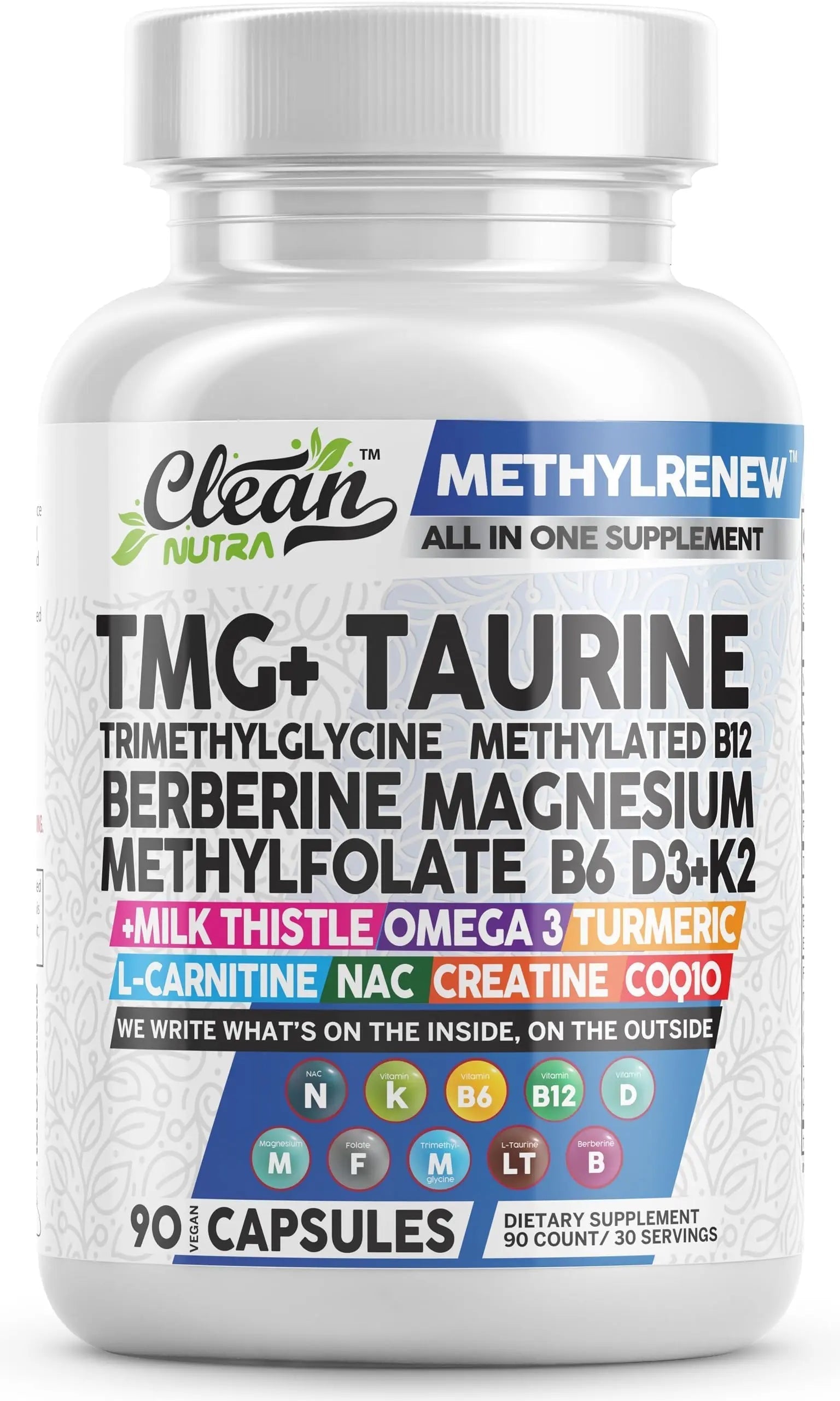 Clean Nutra TMG Supplements 1000mg | Methylated Multivitamin for Women Men | Taurine B6 Vitamins B12 D3 K2 Trimethylglycine Magnesium Clean Nutraceuticals buy supplements canada