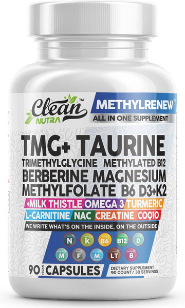 Clean Nutra TMG Supplements 1000mg | Methylated Multivitamin for Women Men | Taurine B6 Vitamins B12 D3 K2 Trimethylglycine Magnesium Clean Nutraceuticals buy supplements canada