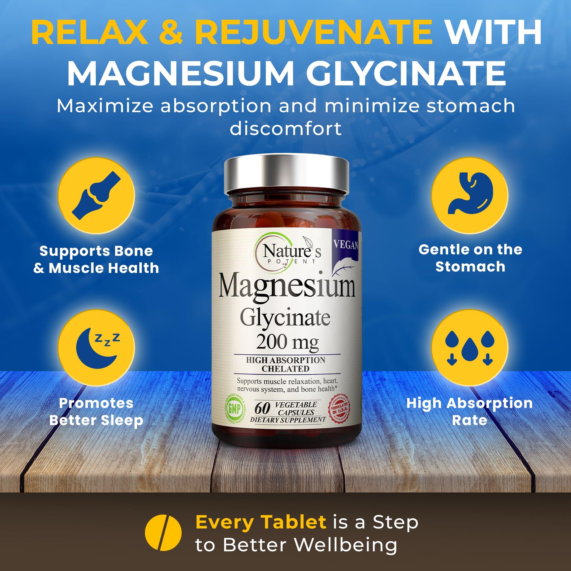 Nature’s Potent Magnesium Glycinate 200mg | High Absorption Chelated Magnesium | Sleep, Calm & Muscle Cramp Support | Vegan Supplement | 60 Capsules Nature's Potent buy supplements canada