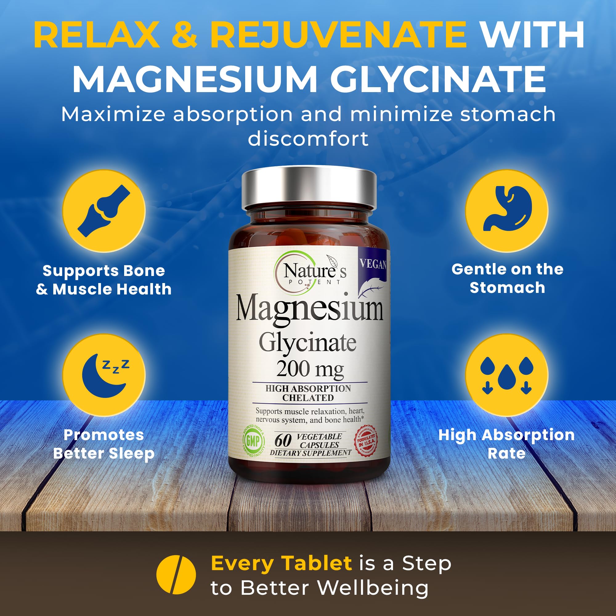 Nature’s Potent Magnesium Glycinate 200mg | High Absorption Chelated Magnesium | Sleep, Calm & Muscle Cramp Support | Vegan Supplement | 60 Capsules Nature's Potent buy supplements canada
