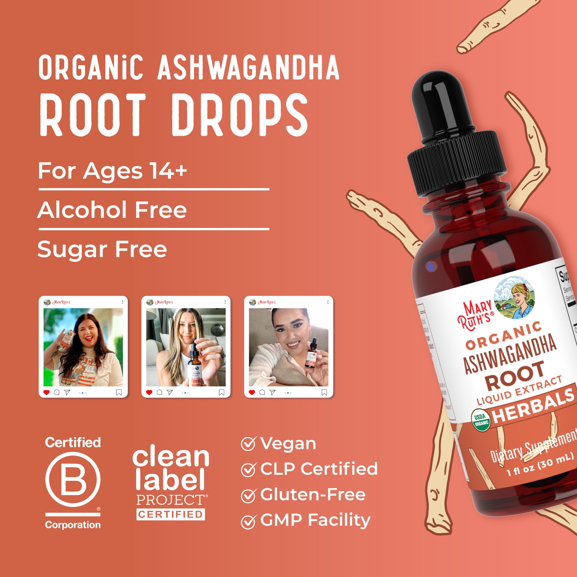 MaryRuth Organics Ashwagandha Root | USDA Organic Ashwagandha Liquid Drops | Stress Relief, Natural Calm, Relaxation and Mood Support Supplement | Adaptogenic | Nervine | Vegan | Non-GMO | 60 Servings MARYRUTH'S buy supplements canada