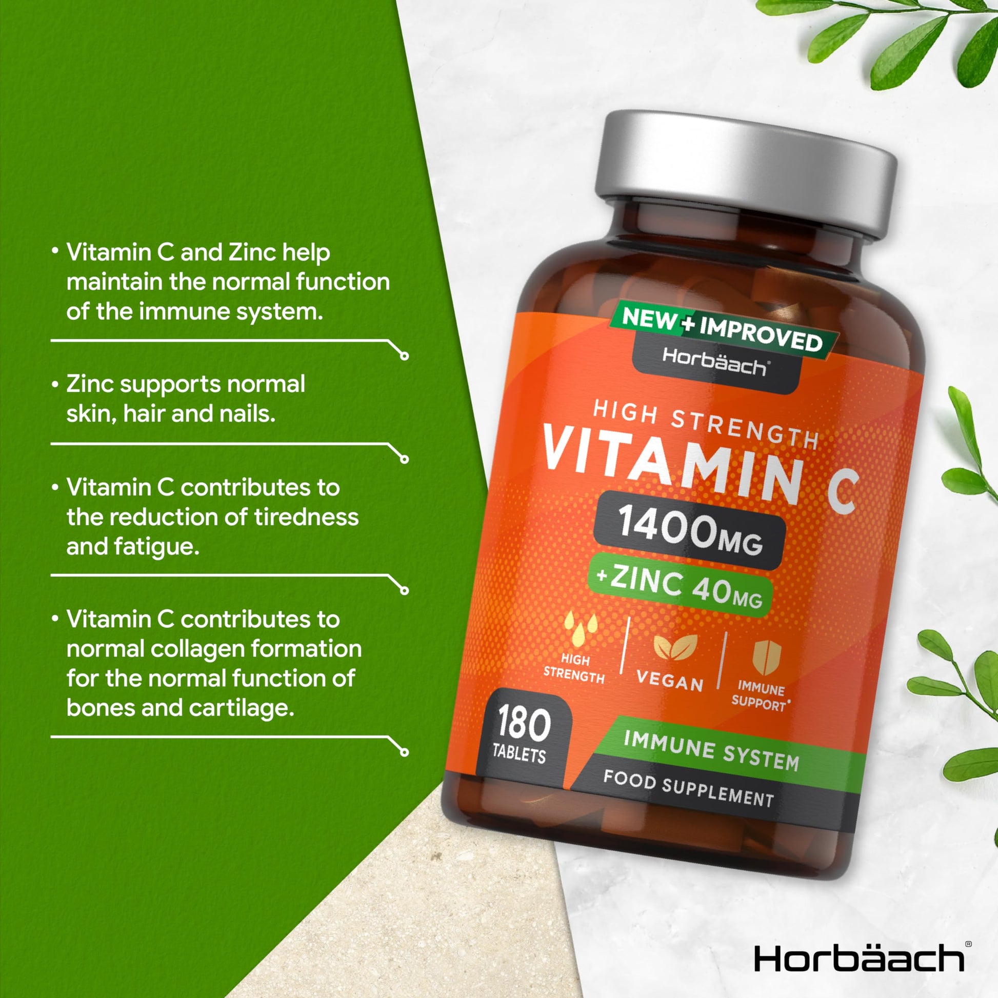 Vitamin C and Zinc | 180 Vegan Tablets | High Strength Vitamin C 1400mg and Zinc 40mg Horbäach buy supplements canada