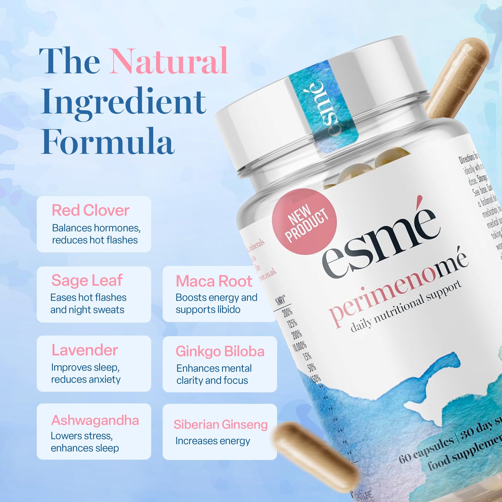 Esme Menopause Supplements Perimenopause Supplements 1 Month Supply - Daily Support for The Early Stage of Menopause – 60 Capsules - Includes Ashwagandha, Vitamins and Red Clover Esme buy supplements canada