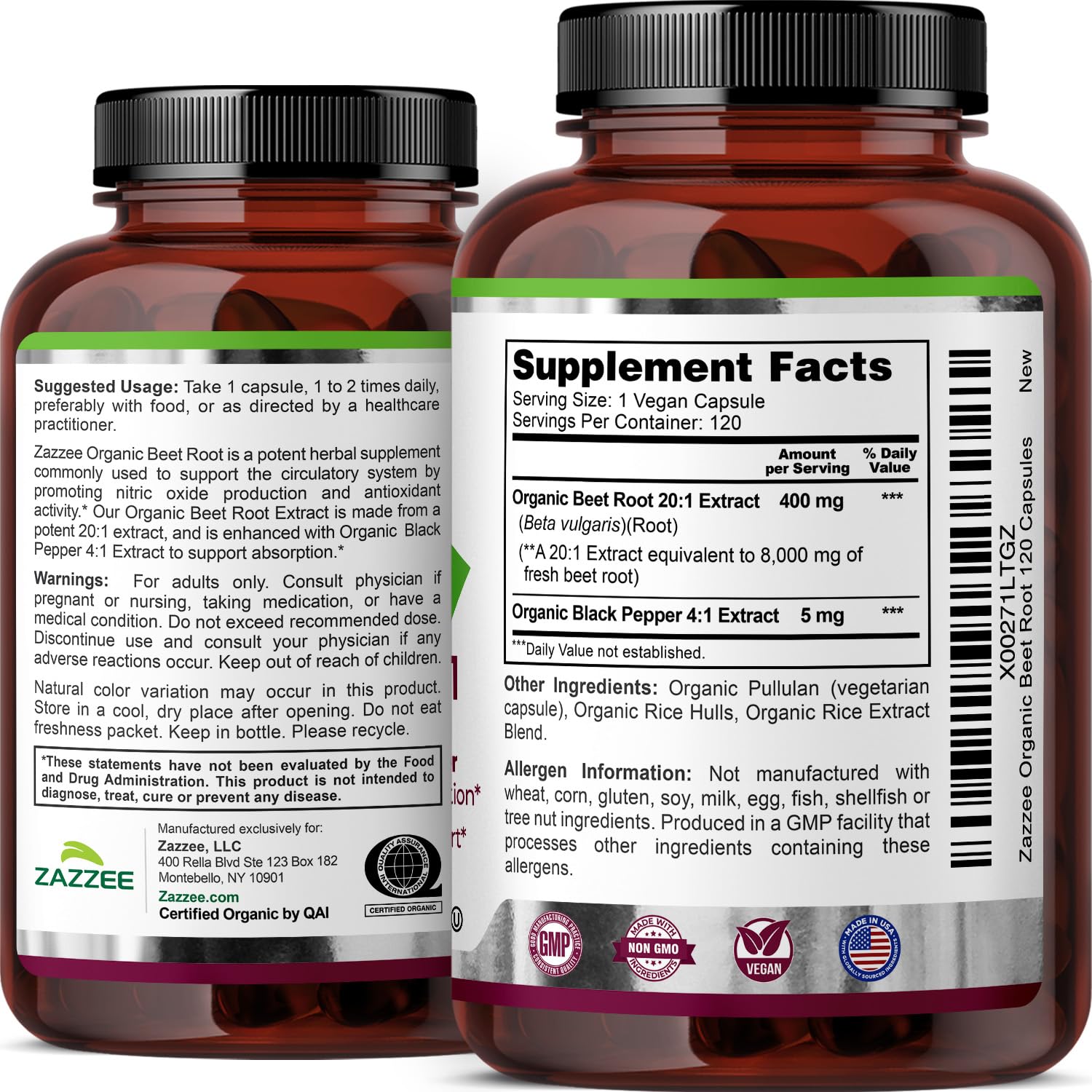 Zazzee USDA Organic Beet Root 20:1 Extract, 120 Vegan Quick Release Capsules, 4 Month Supply, Nitric Oxide Support, Black Pepper Extract for Enhanced Absorption Zazzee buy supplements canada