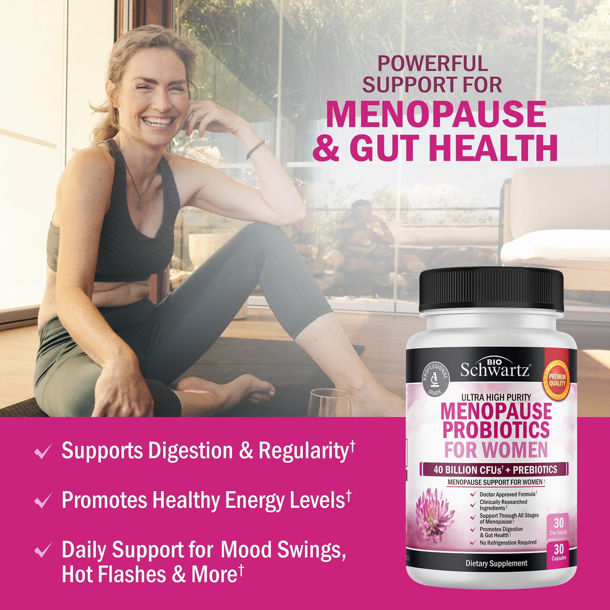 Menopause Supplements for Women - 40 Billion CFU Menopause Probiotics for Women - Support for Hot Flashes Night Sweats Mood Swings and Balance - Non-GMO, 30 Easy-Swallow Capsules, 30 Servings BioSchwartz buy supplements canada