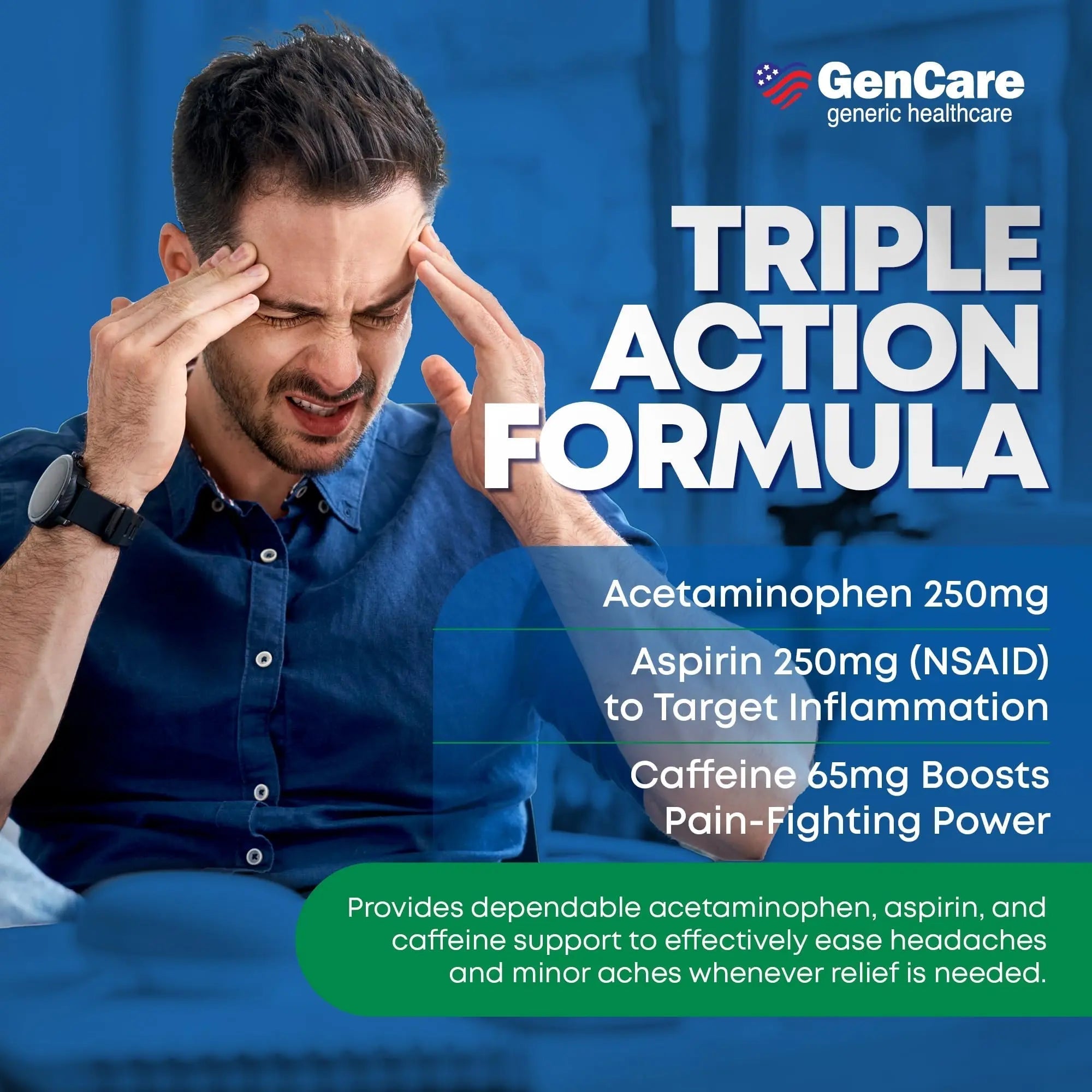 GenCare - Headache Relief Acetaminophen with Aspirin (NSAID) & Caffeine (300 Caplets) Value Pack | Head Pain, Muscle Aches, Back Pain & Body | Generic ExcedrEn Extra Strength GenCare buy supplements canada
