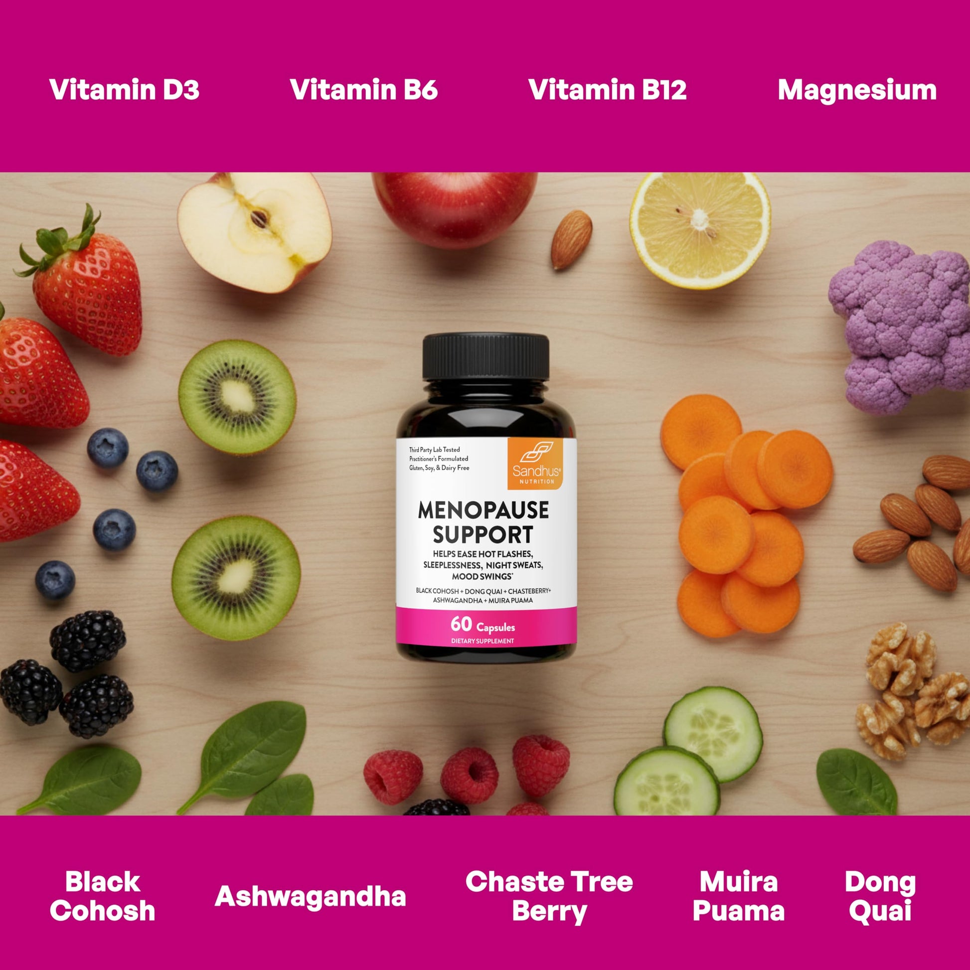 Complete Menopause Support Supplement For Women | With Ashwagandha, Black Cohosh, Dong Quai & Muira Puama | Helps Easing Hot Flashes, Night Sweats, Mood Swings, Hormone Balance & Harmony | 60 Capsules Sandhu's buy supplements canada