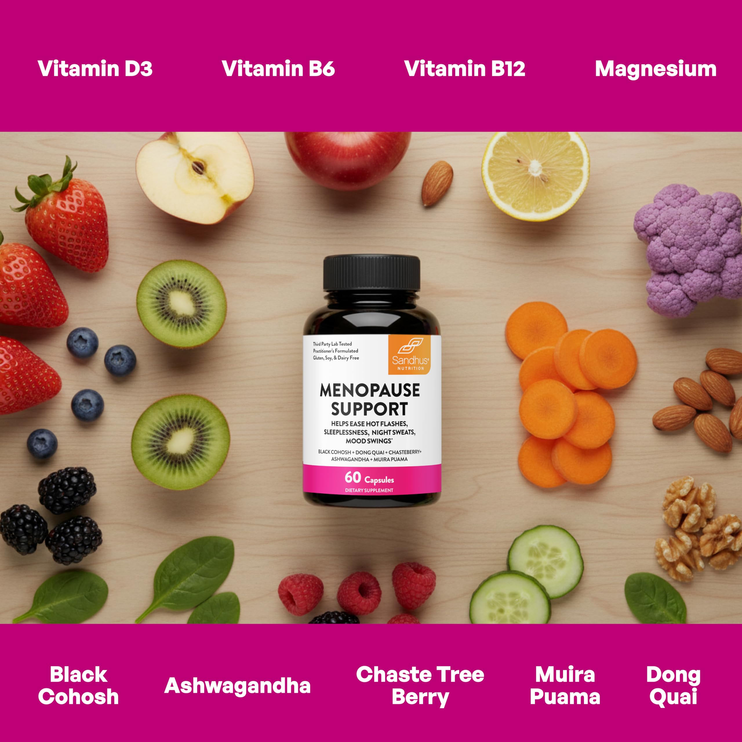 Complete Menopause Support Supplement For Women | With Ashwagandha, Black Cohosh, Dong Quai & Muira Puama | Helps Easing Hot Flashes, Night Sweats, Mood Swings, Hormone Balance & Harmony | 60 Capsules Sandhu's buy supplements canada