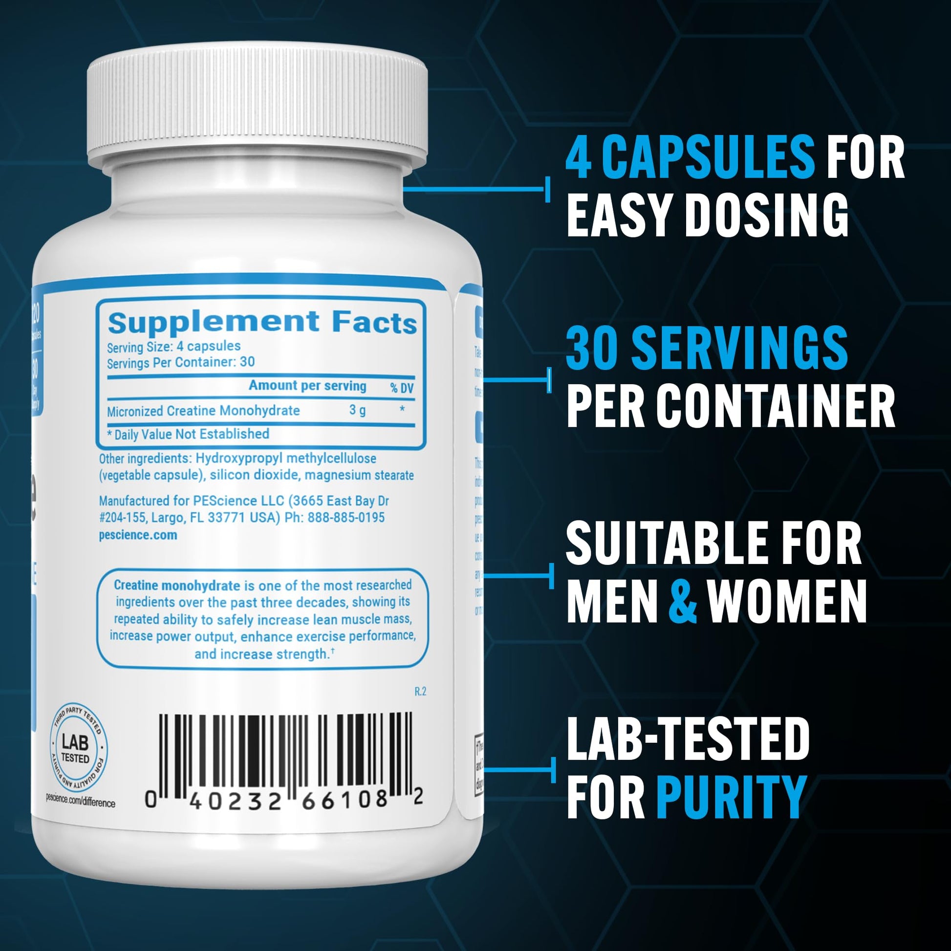 PEScience TruCreatine Creatine Pills, Easy-to-Take Creapure Creatine Capsules, Monohydrate, for Men & Women, Supports Muscle Growth, Strength & Recovery, Cognition, 3g Per Serving, 120 Capsules PEScience buy supplements canada