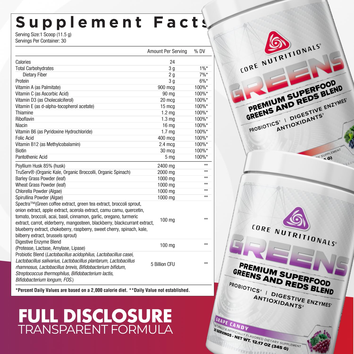 Core Nutritionals Greens | Premium Superfood Reds & Greens Blend | 5 Billion CFU Probiotics, Digestive Enzymes, & Antioxidants | 30 Servings (Berry Bliss) Core Nutritionals buy supplements canada