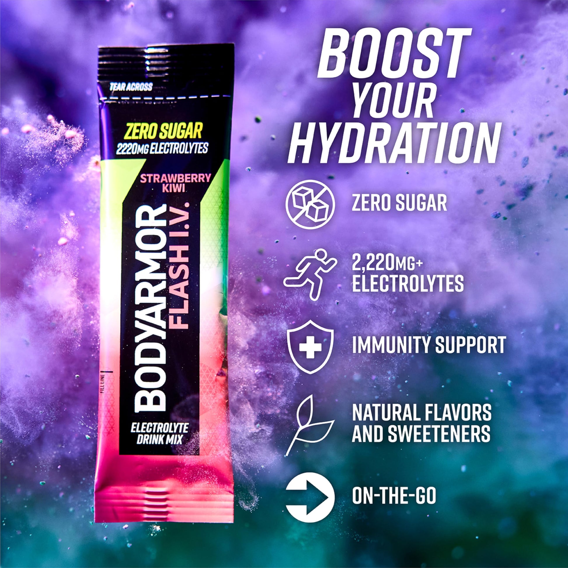 BODYARMOR Flash IV Electrolyte Packets, Strawberry Kiwi - Zero Sugar Drink Mix, Single Serve Packs, Coconut Water Powder (15 Count) BODYARMOR buy supplements canada