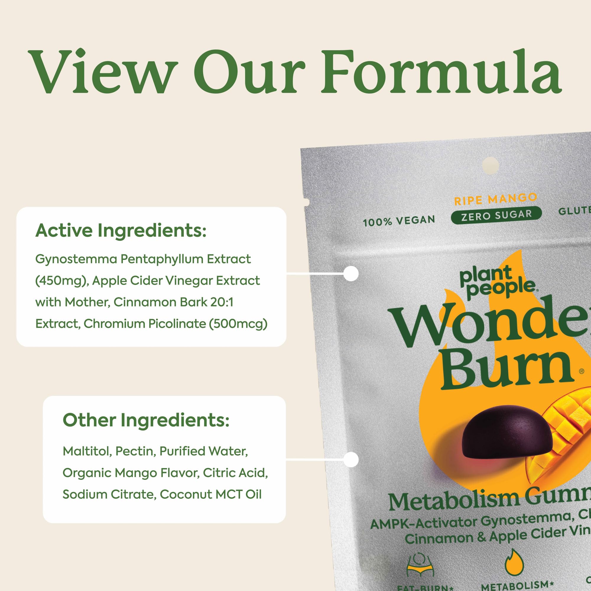 Plant People WonderBurn Metabolism & Cravings Control Gummies, Zero Sugar, Ripe Mango Flavor (60 Count) Plant People buy supplements canada