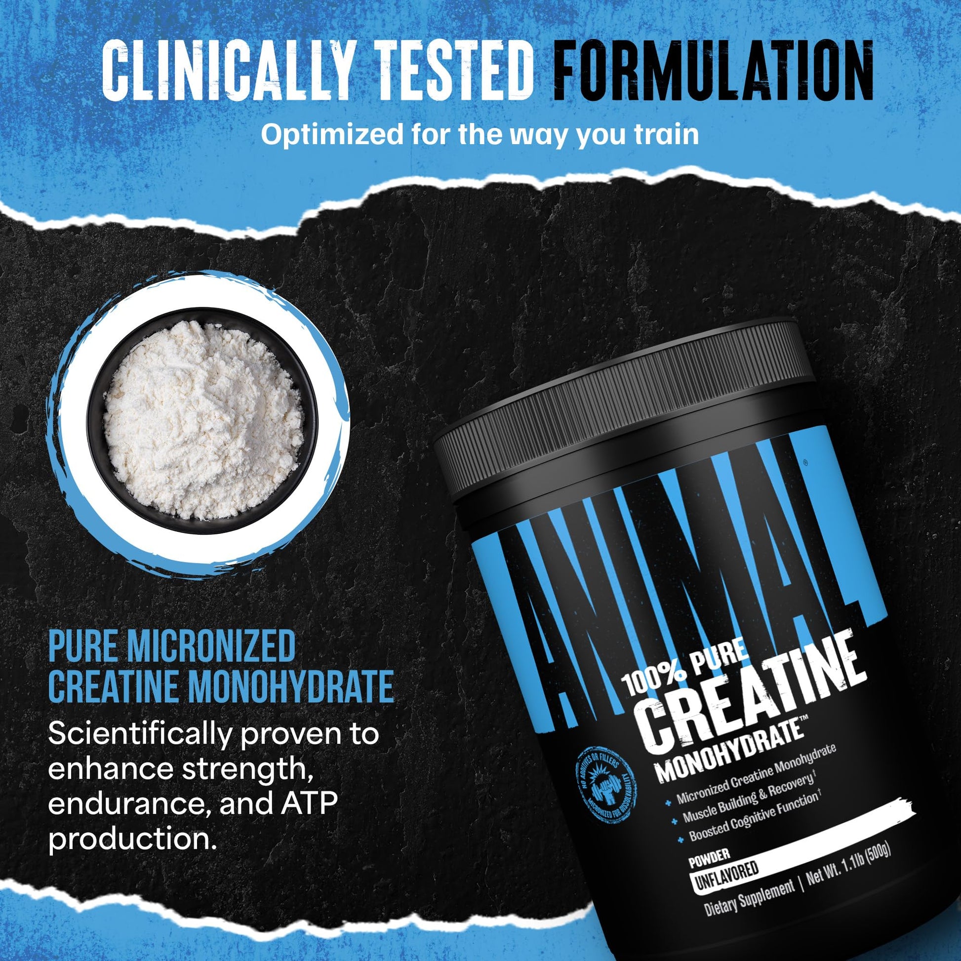 Animal Creatine Monohydrate Powder - Micronized Creatine for Women and Men, Supports Muscle Growth, Strength, Endurance, Recovery and ATP Production, Animal buy supplements canada