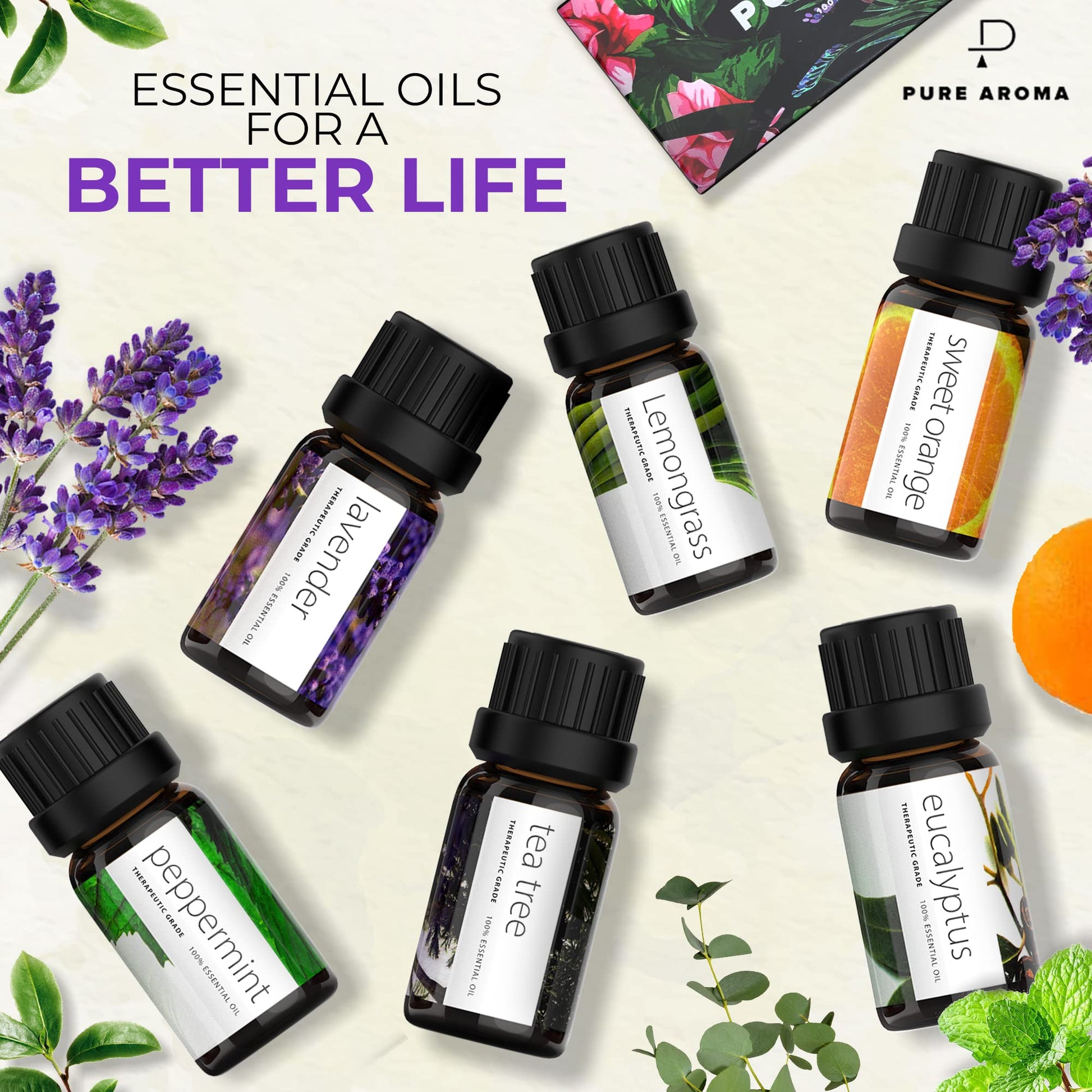 Essential Oils by PURE AROMA 100% Pure Oils kit- Top 6 Aromatherapy Oils Gift Set-6 Pack, 10ML Pure Aroma buy supplements canada